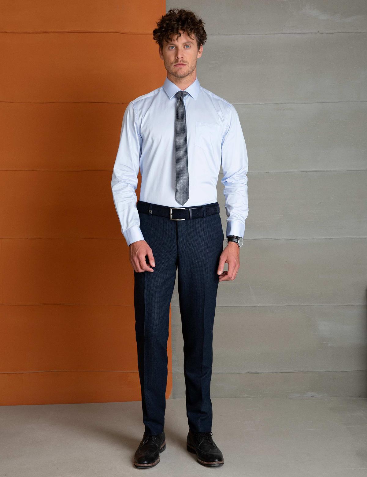 Açık Mavi Regular Fit Uzun Kollu Basic Gömlek