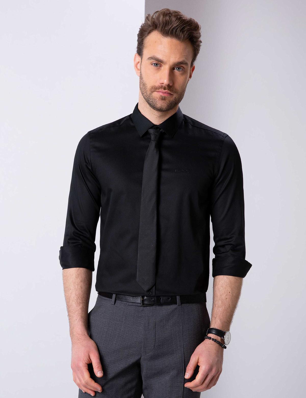 Siyah Slim Fit Basic Gömlek