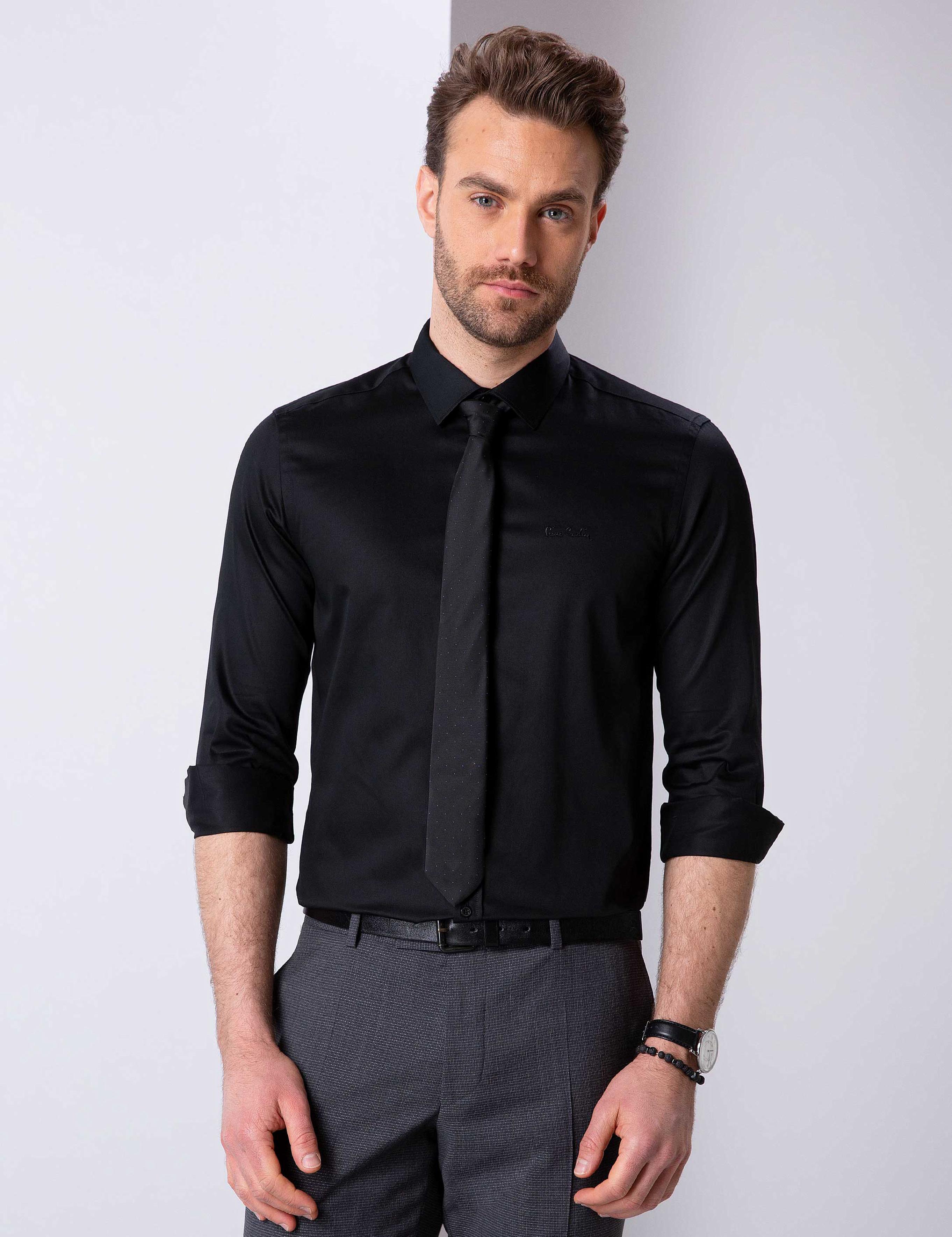 Siyah Slim Fit Basic Gömlek