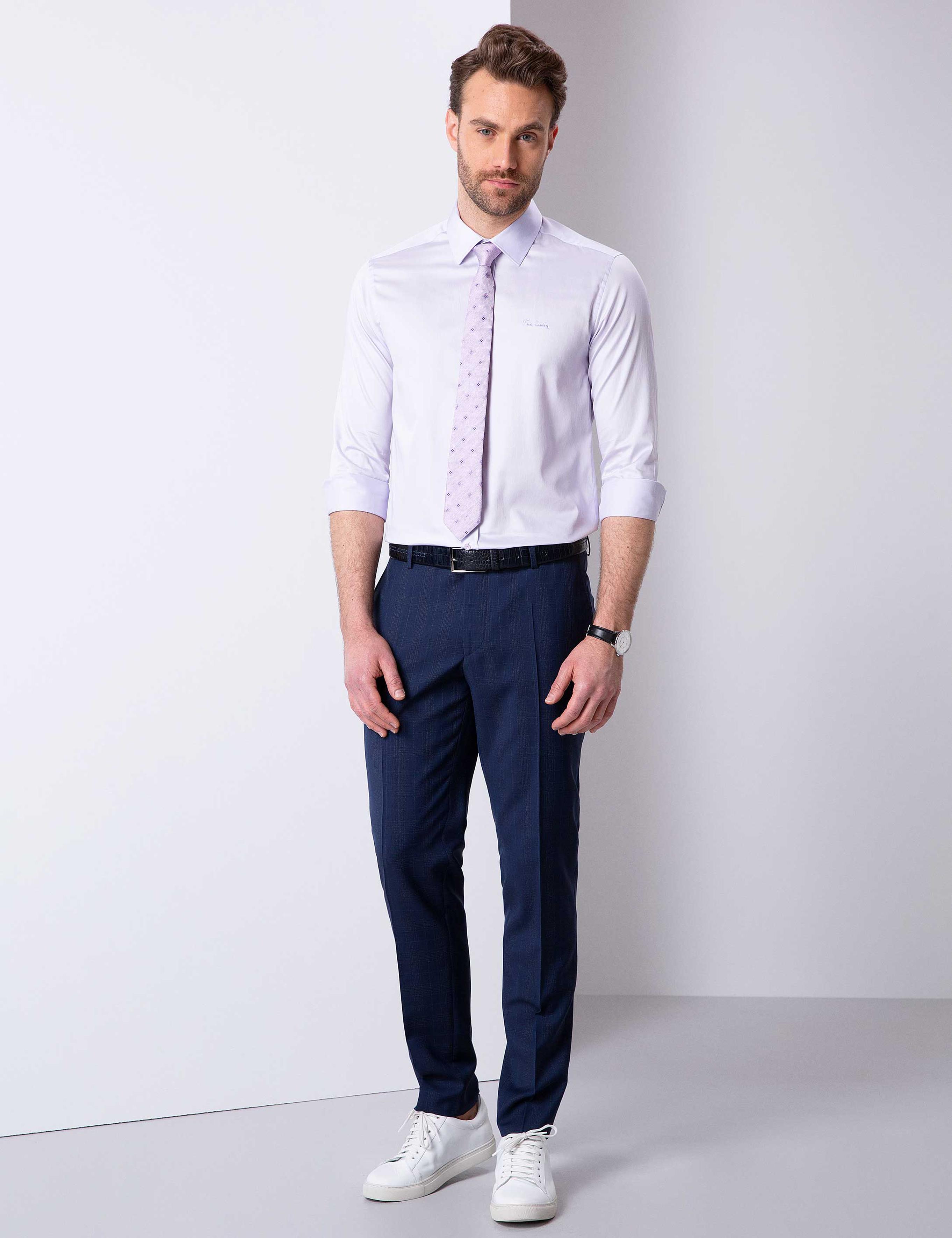 Lila Slim Fit Uzun Kollu Basic Gömlek