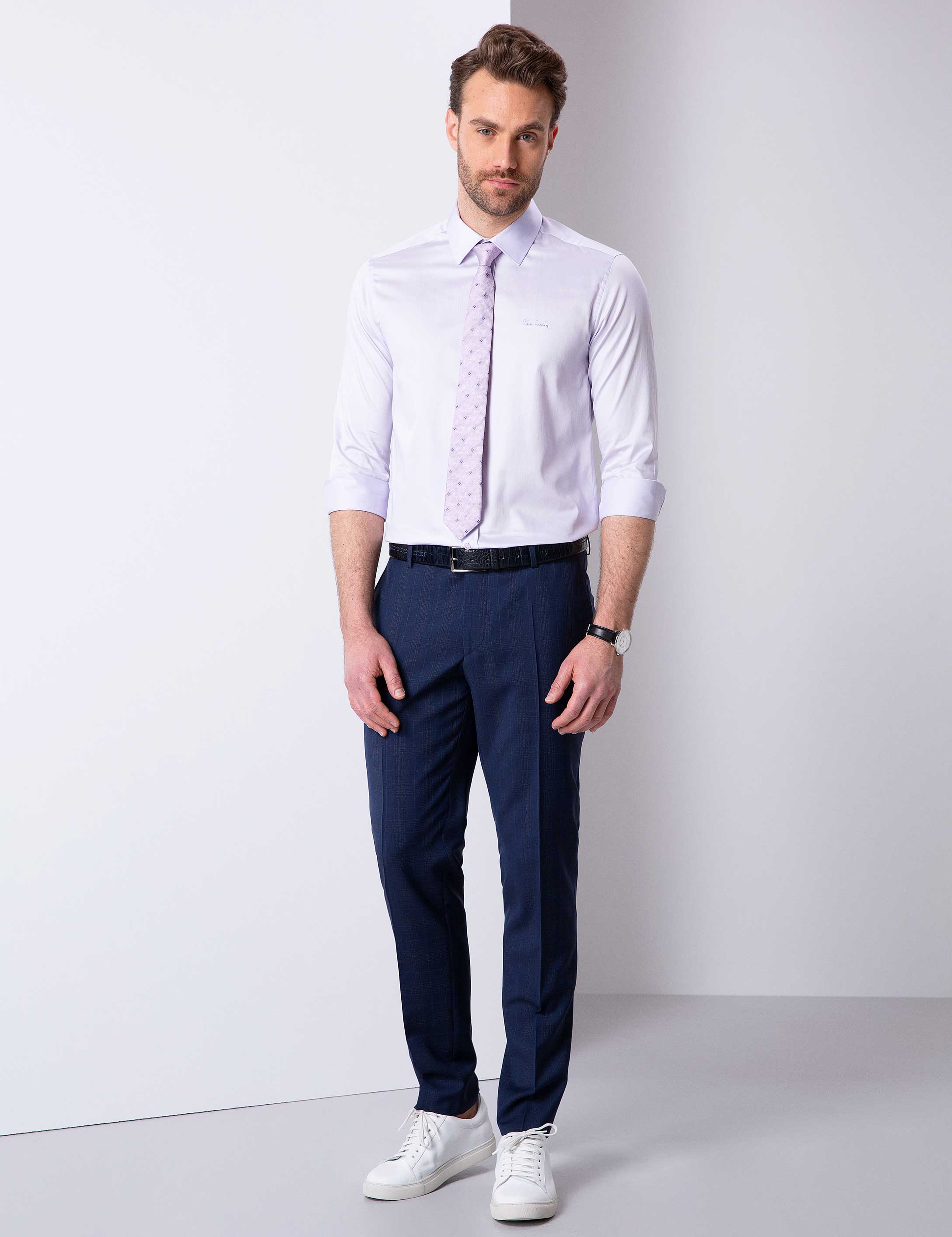 Lila Slim Fit Uzun Kollu Basic Gömlek - Image 2