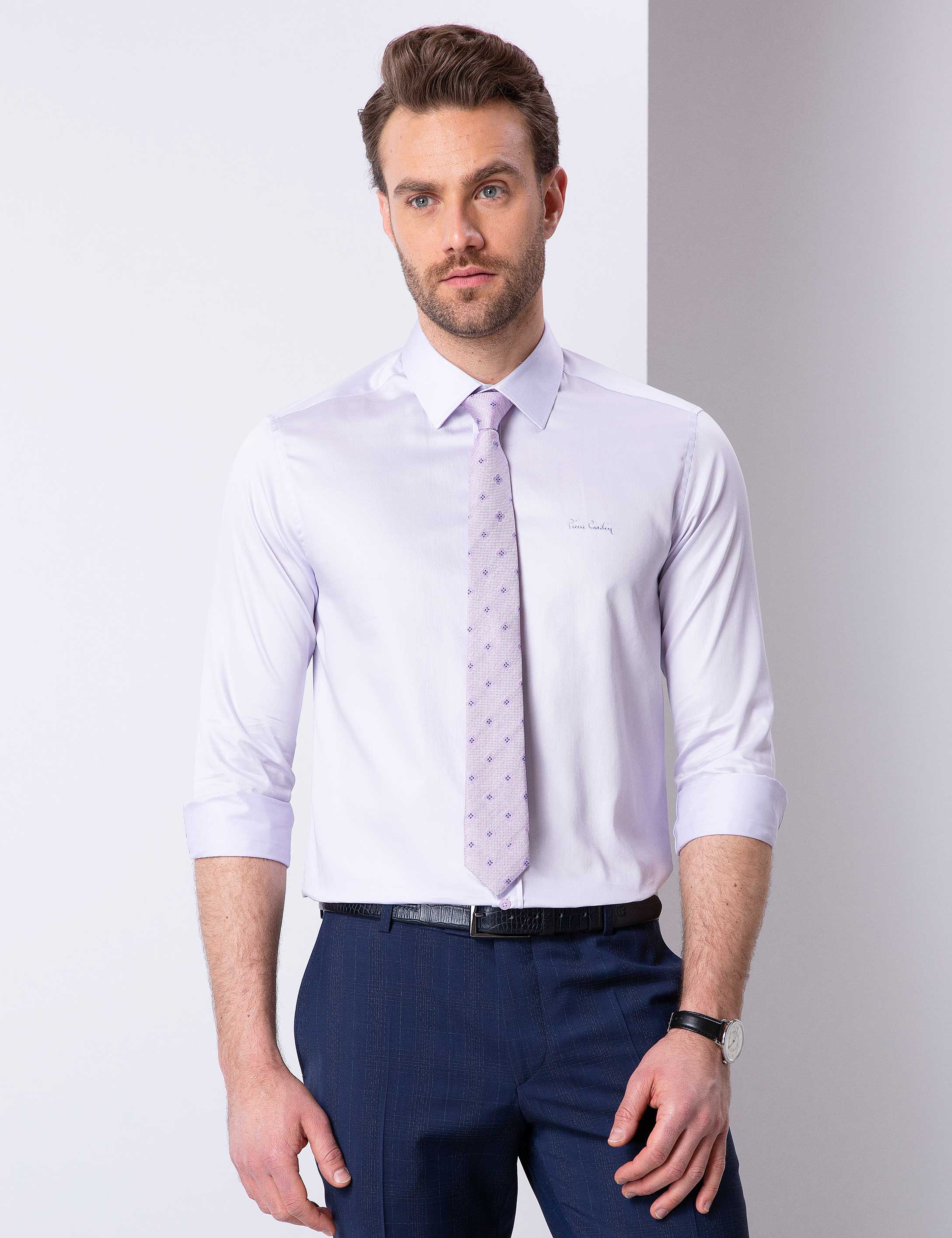 Lila Slim Fit Uzun Kollu Basic Gömlek