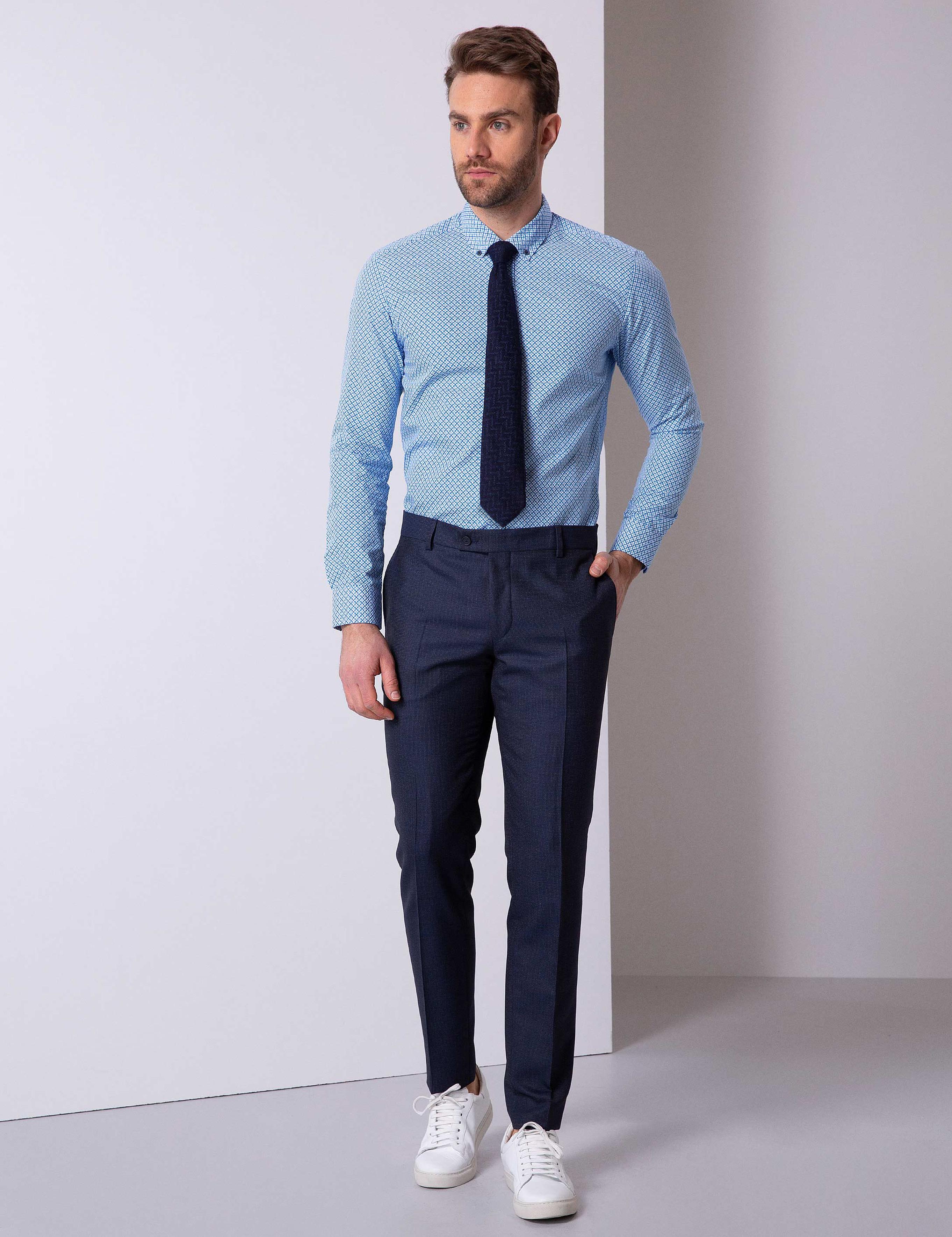 Mavi Slim Fit Uzun Kollu Gömlek