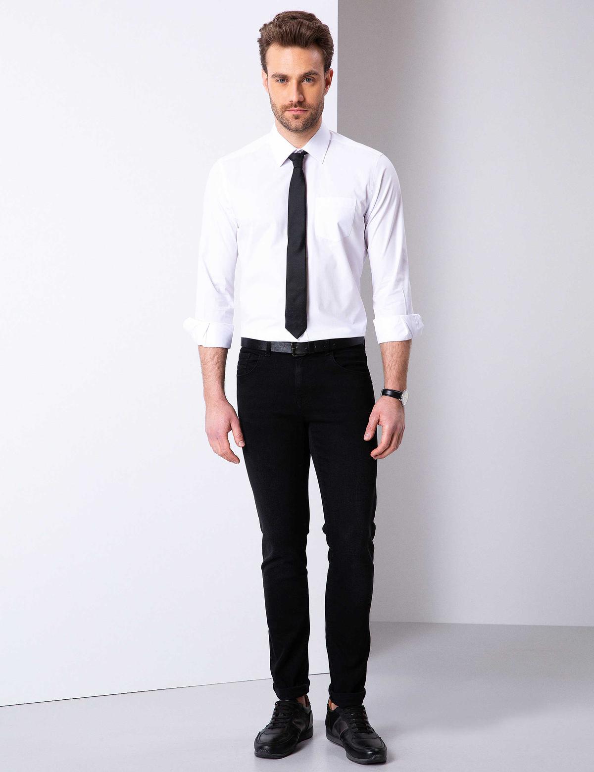 Beyaz Regular Fit Uzun Kollu Basic Gömlek - 50204594019