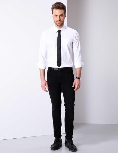 Beyaz Regular Fit Uzun Kollu Basic Gömlek - 50204594019