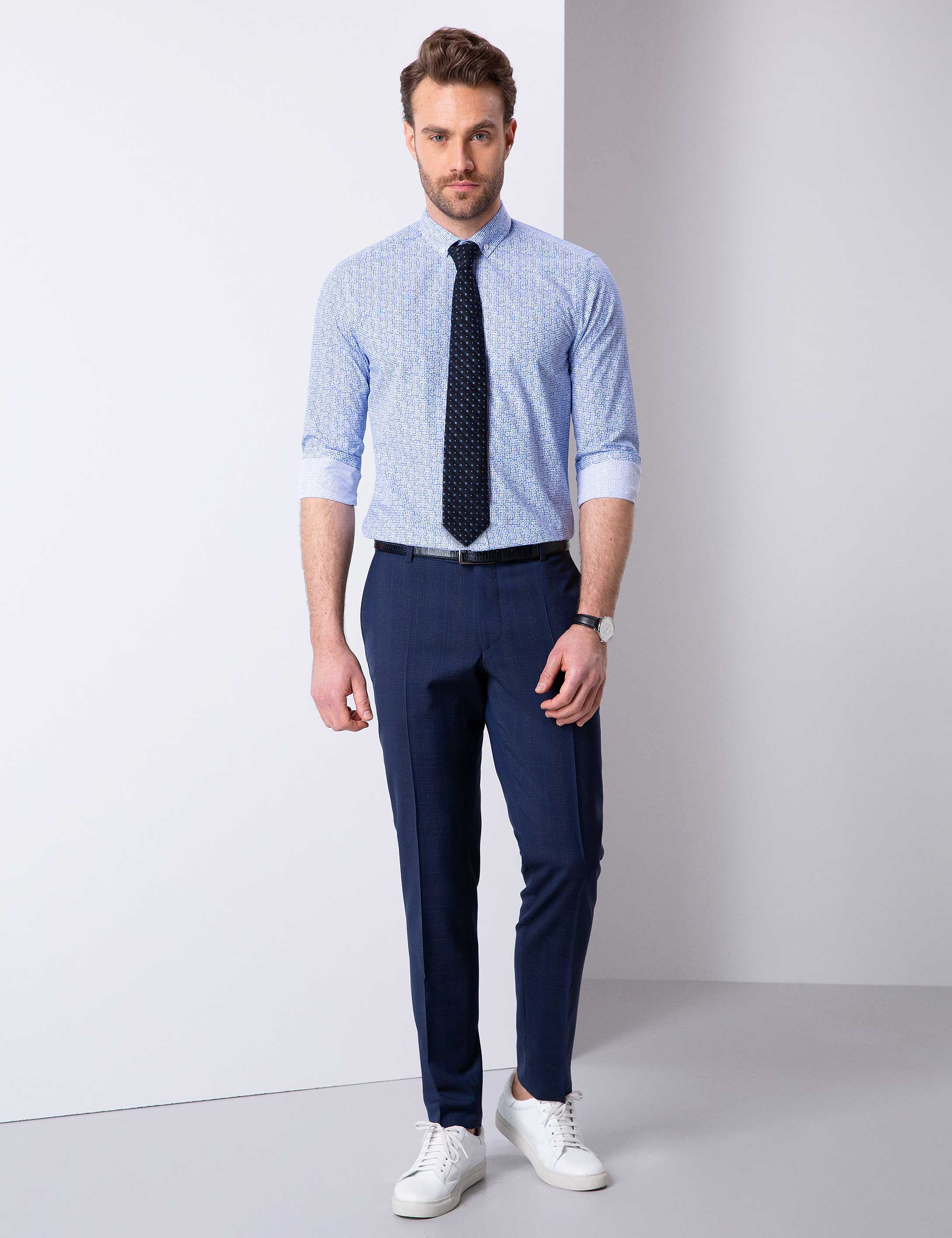 Mavi Slim Fit Uzun Kollu Gömlek - Image 2