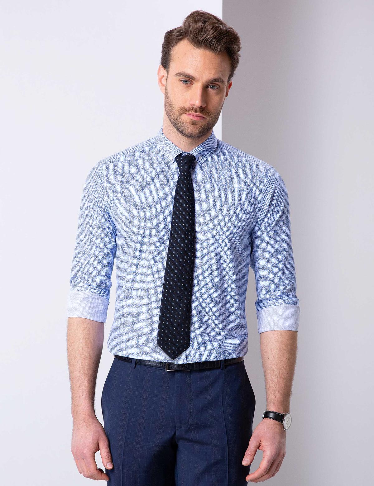 Mavi Slim Fit Uzun Kollu Gömlek