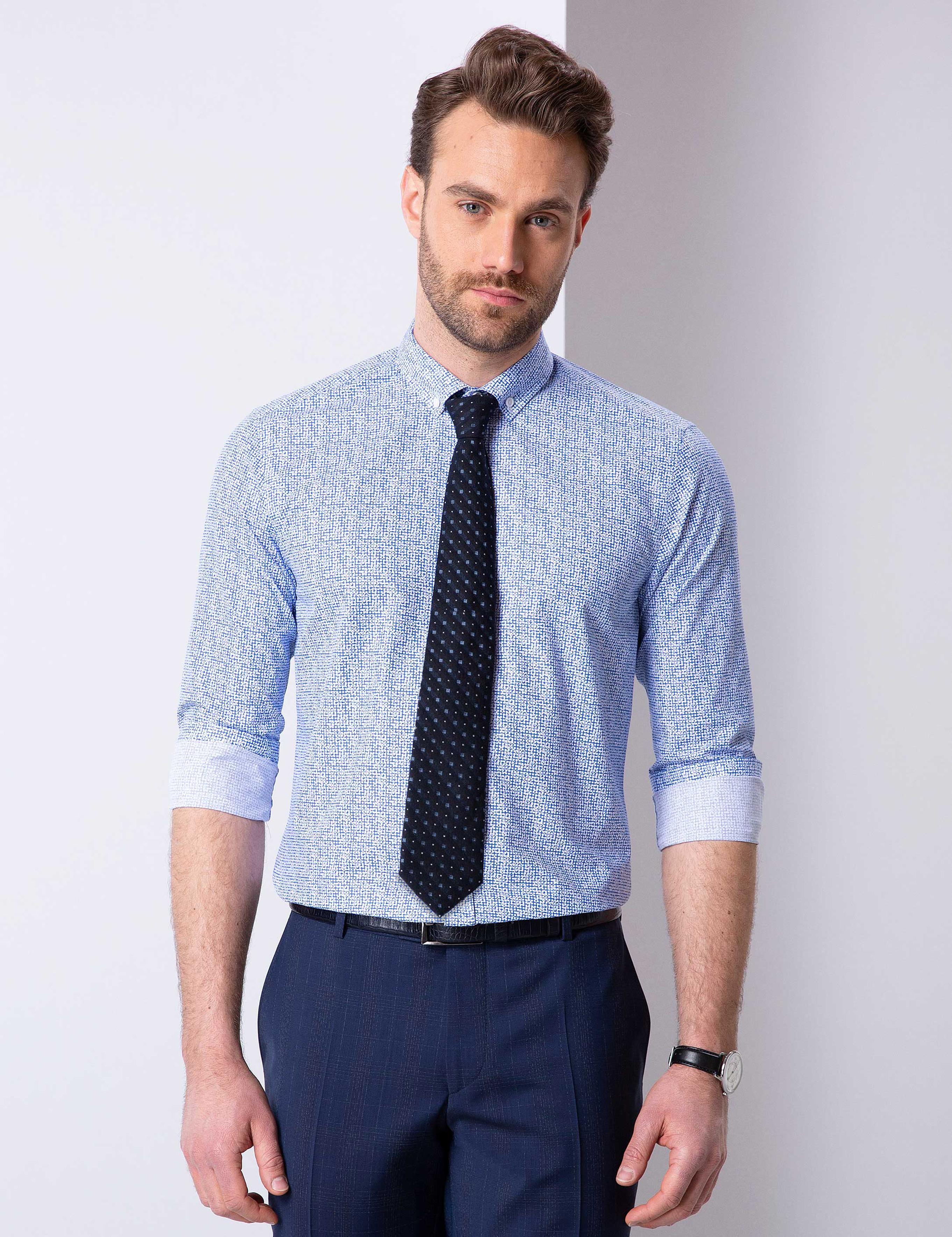 Mavi Slim Fit Uzun Kollu Gömlek