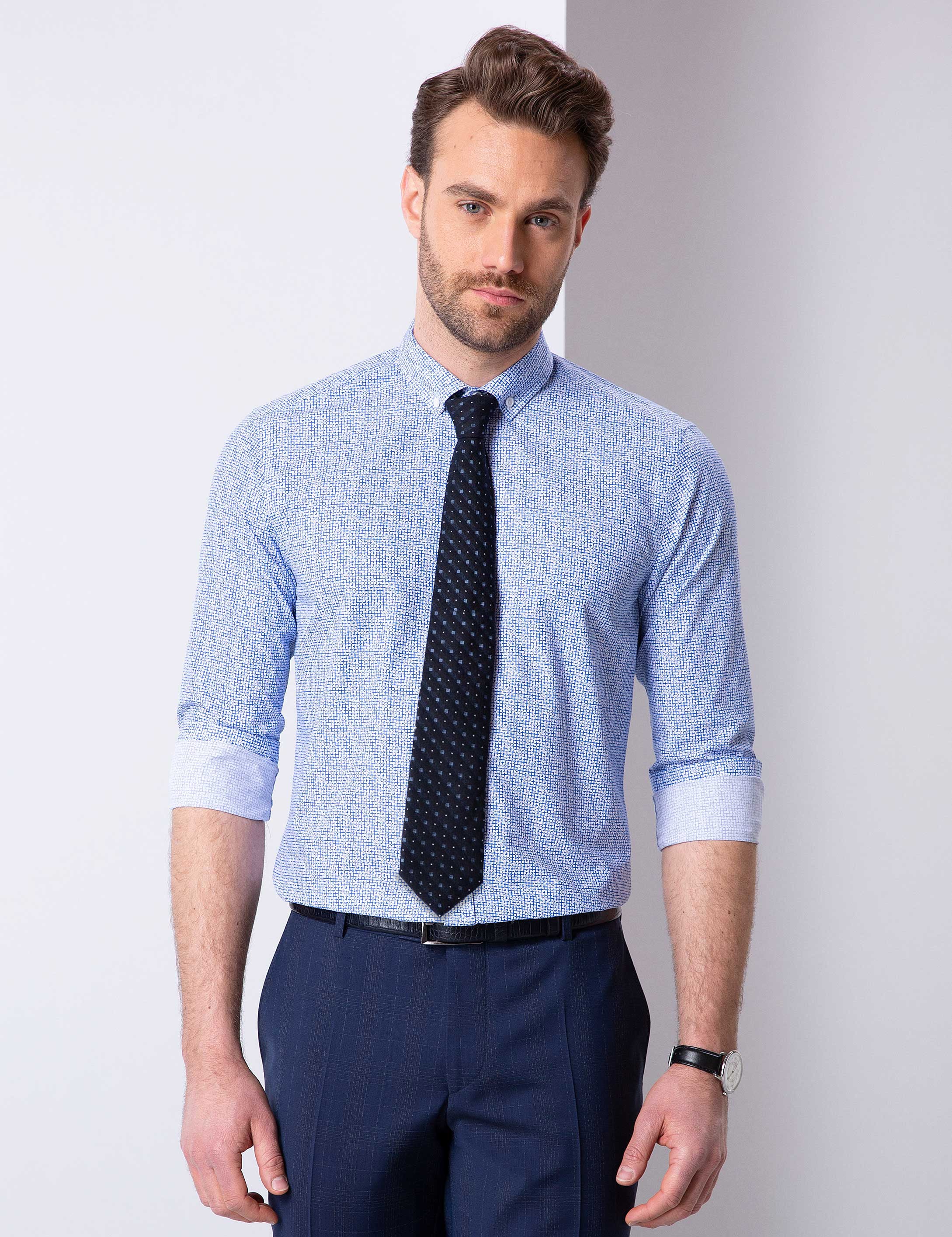 Mavi Slim Fit Uzun Kollu Gömlek - Image 1