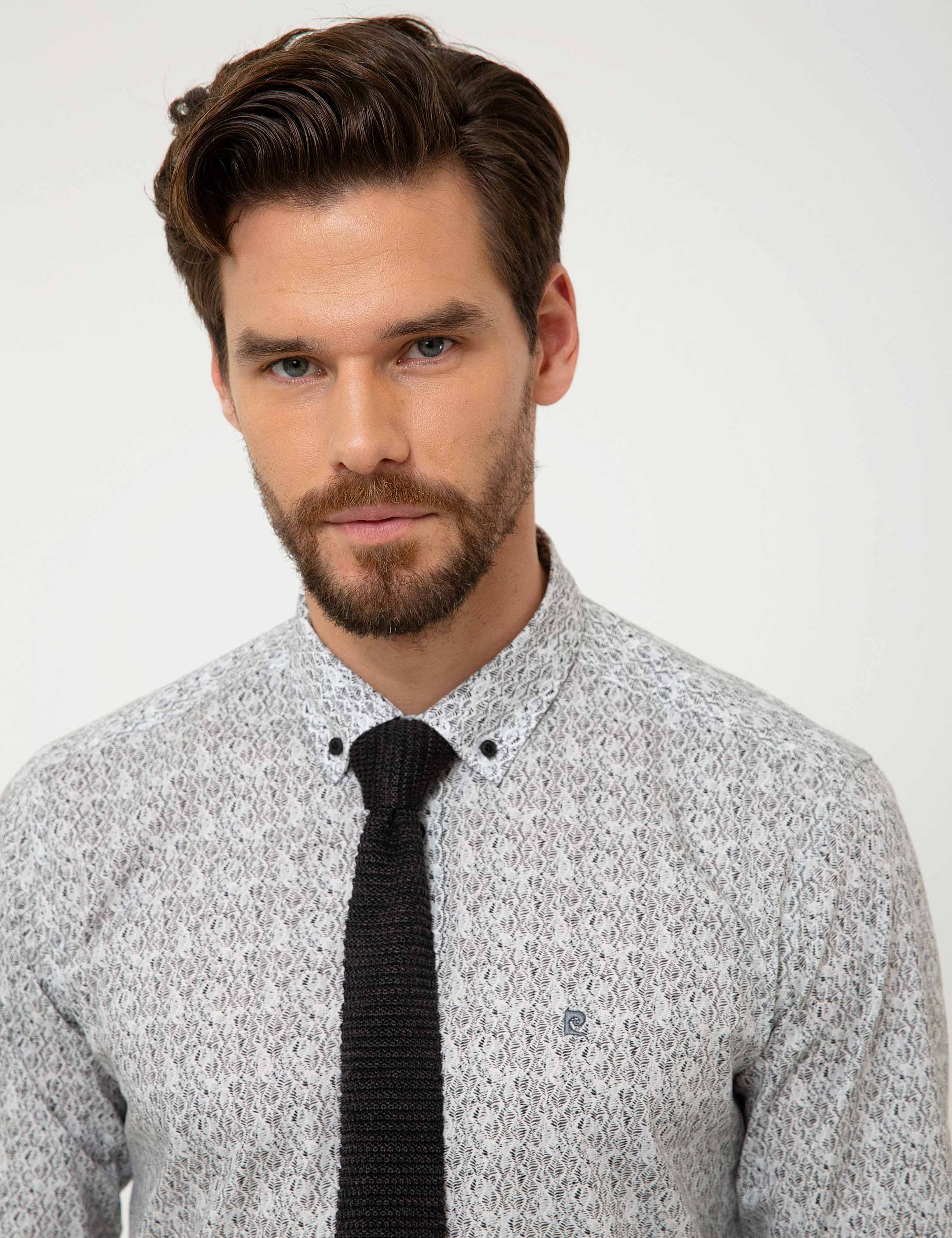 Gri Slim Fit Gömlek - Image 2