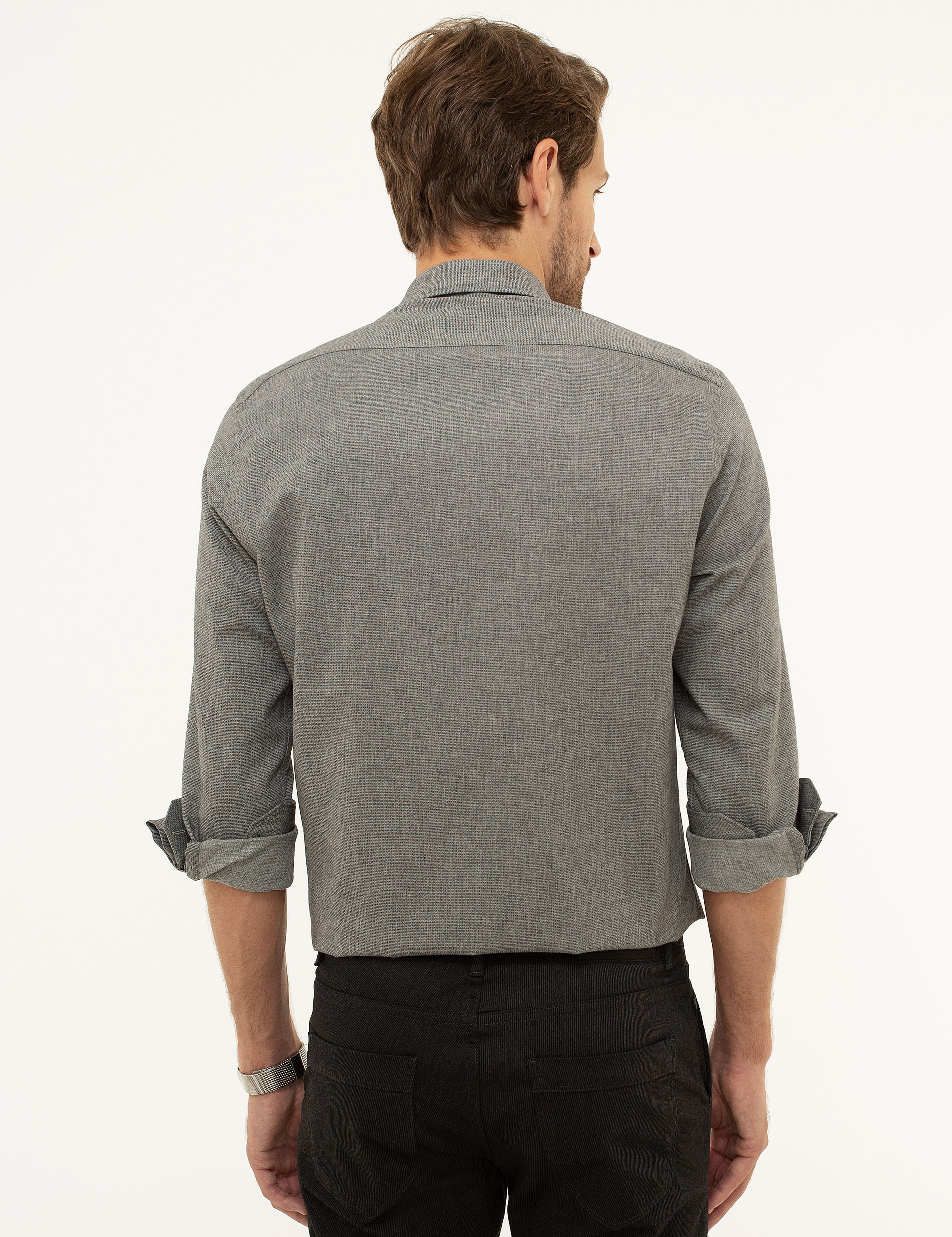 Gri Slim Fit Gömlek - Image 3