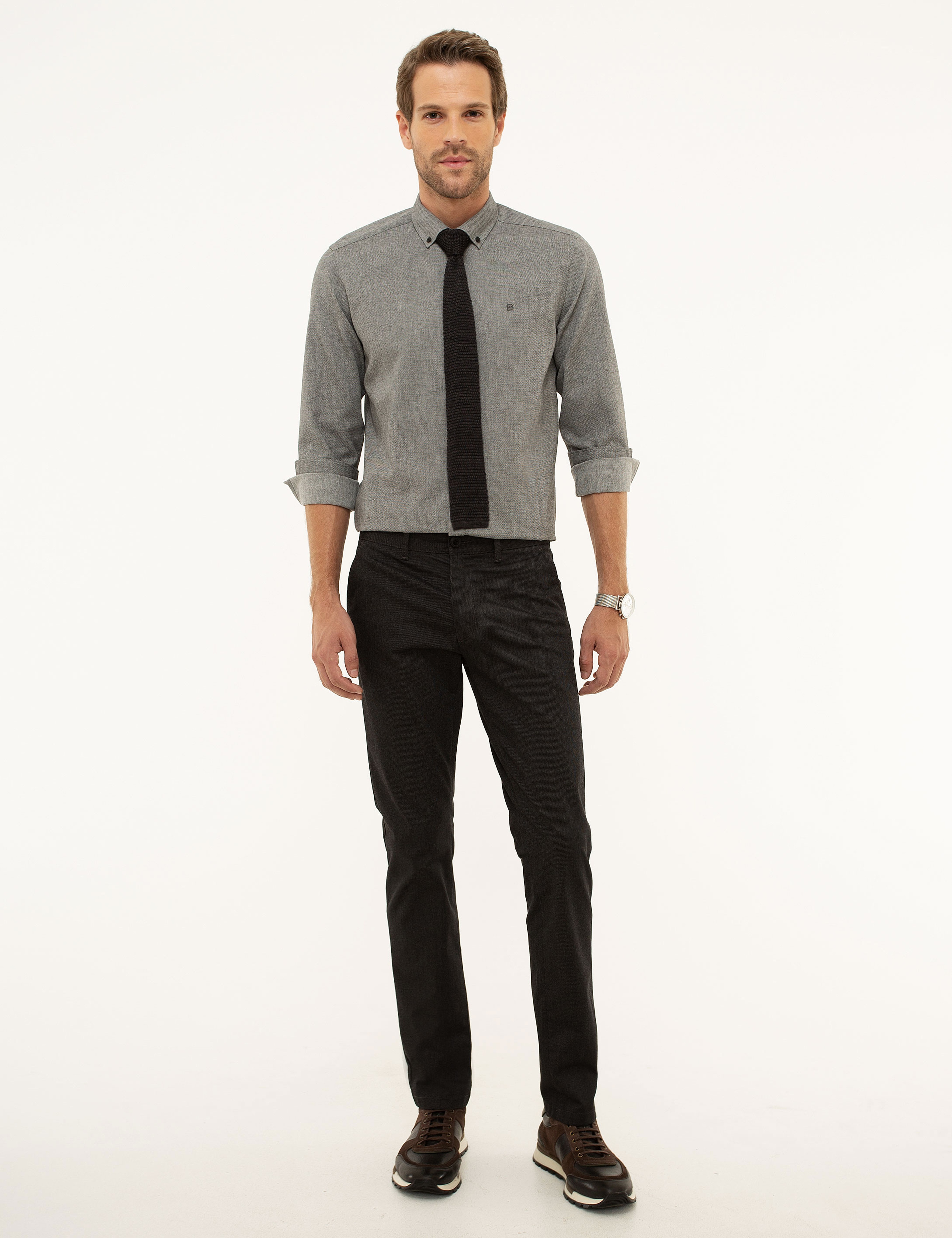Gri Slim Fit Gömlek - Image 4