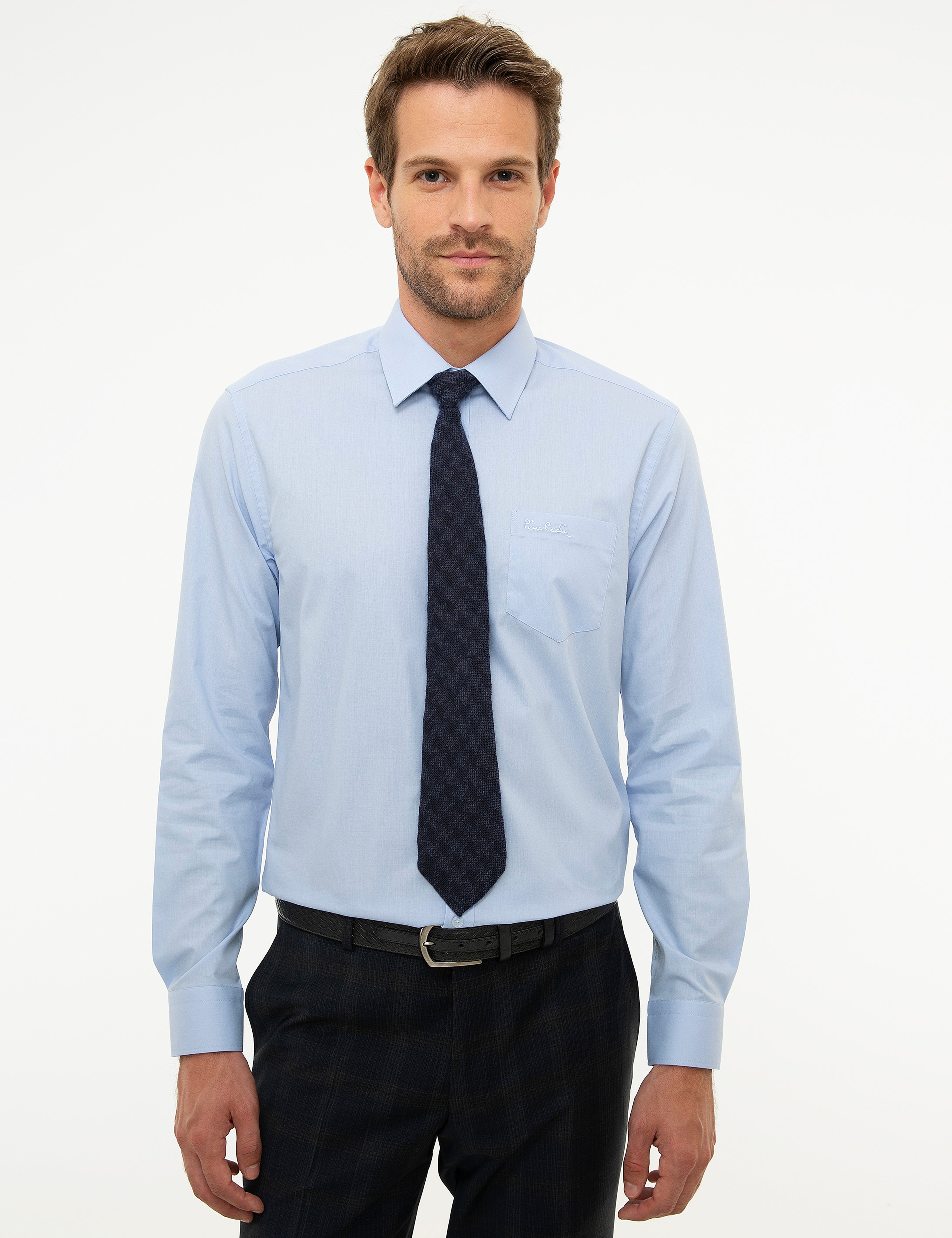 Açık Mavi Regular Fit Uzun Kollu Basic Gömlek - Image 1