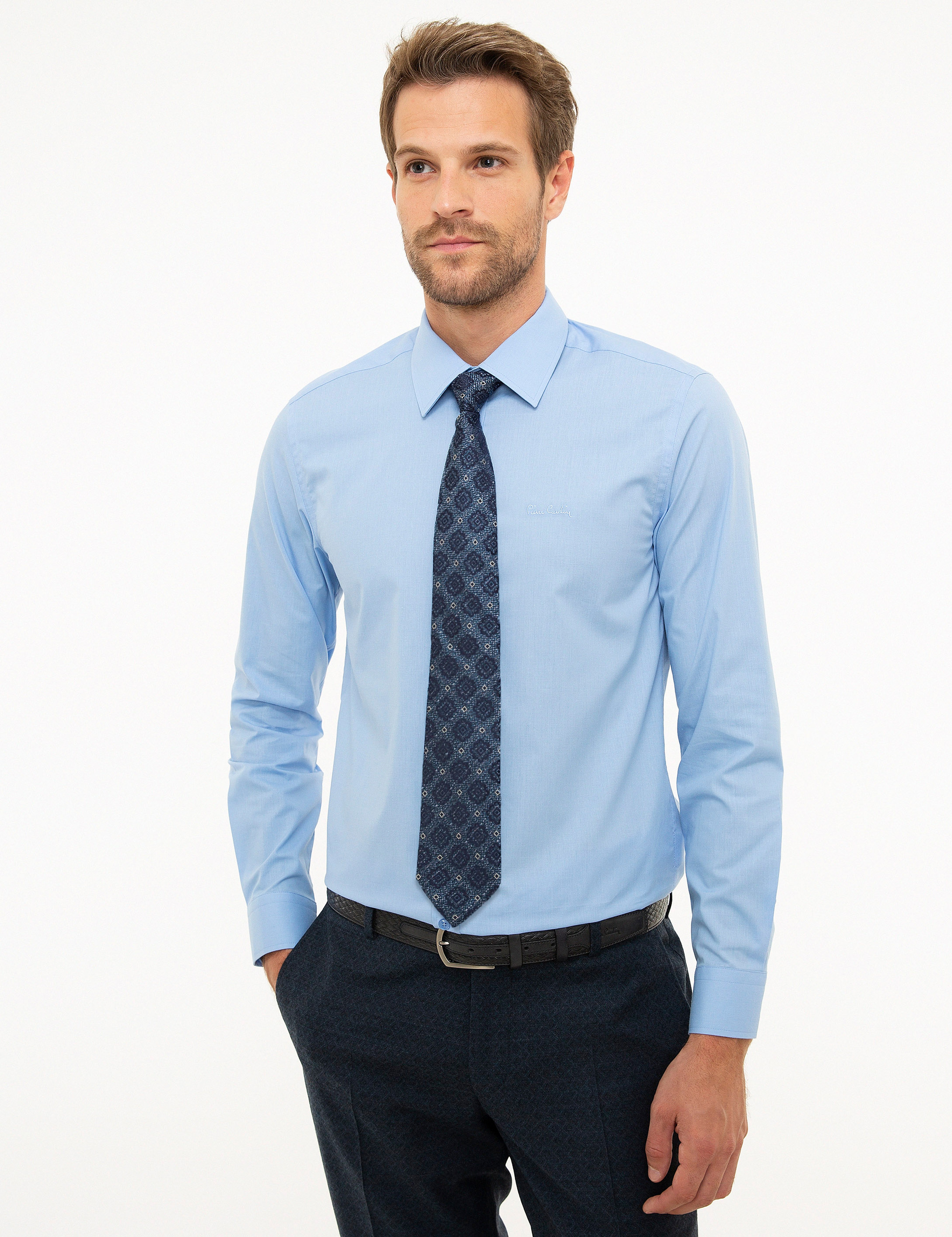 Mavi Slim Fit Uzun Kollu Klasik Gömlek - Image 1