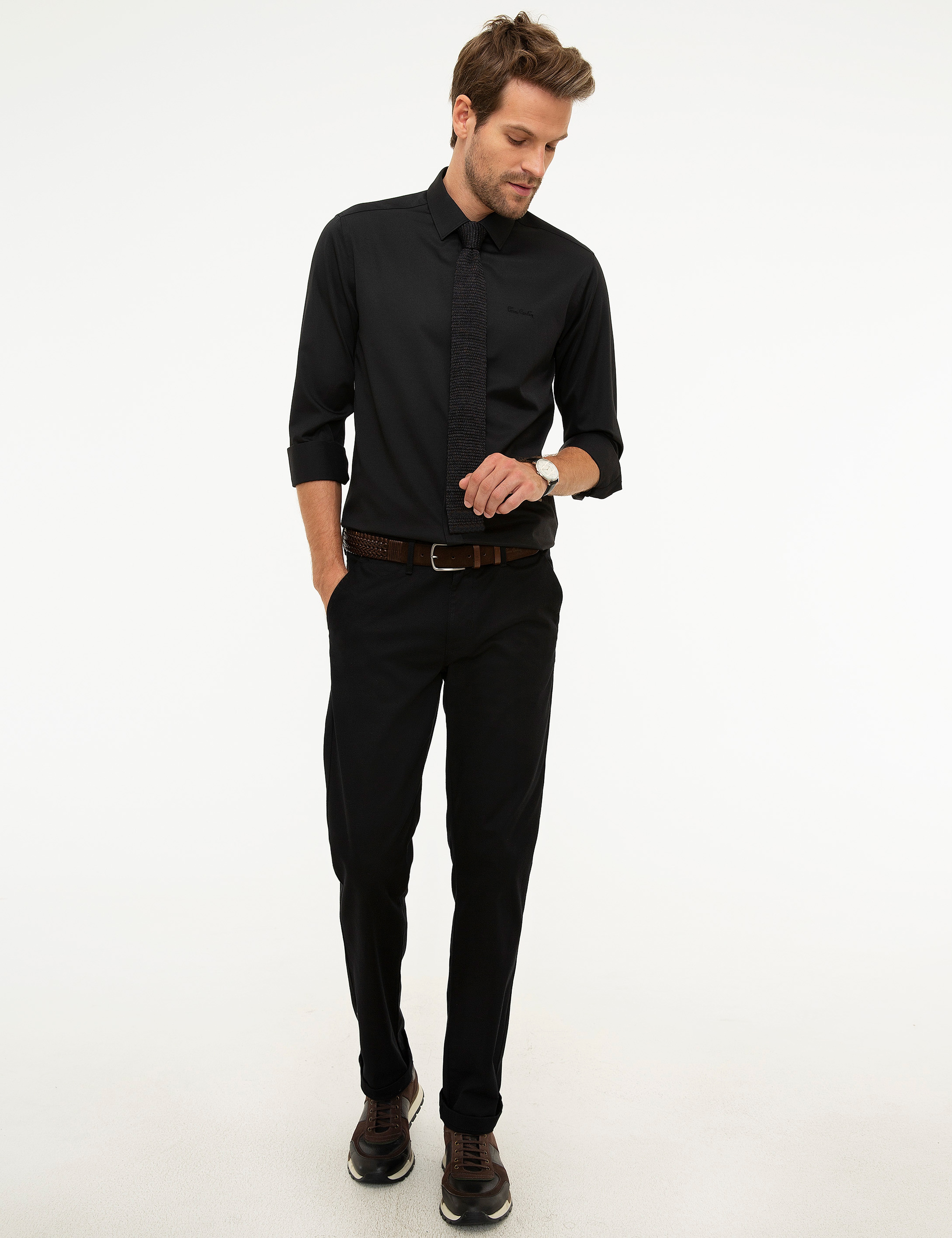 Siyah Slim Fit Uzun Kollu Basic Gömlek - Image 4