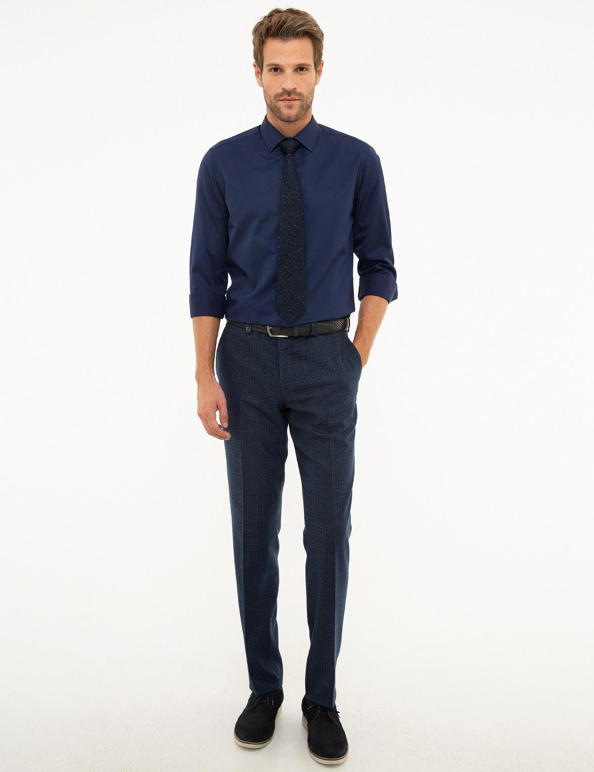 Lacivert Slim Fit Uzun Kollu Klasik Gömlek - 50207628037