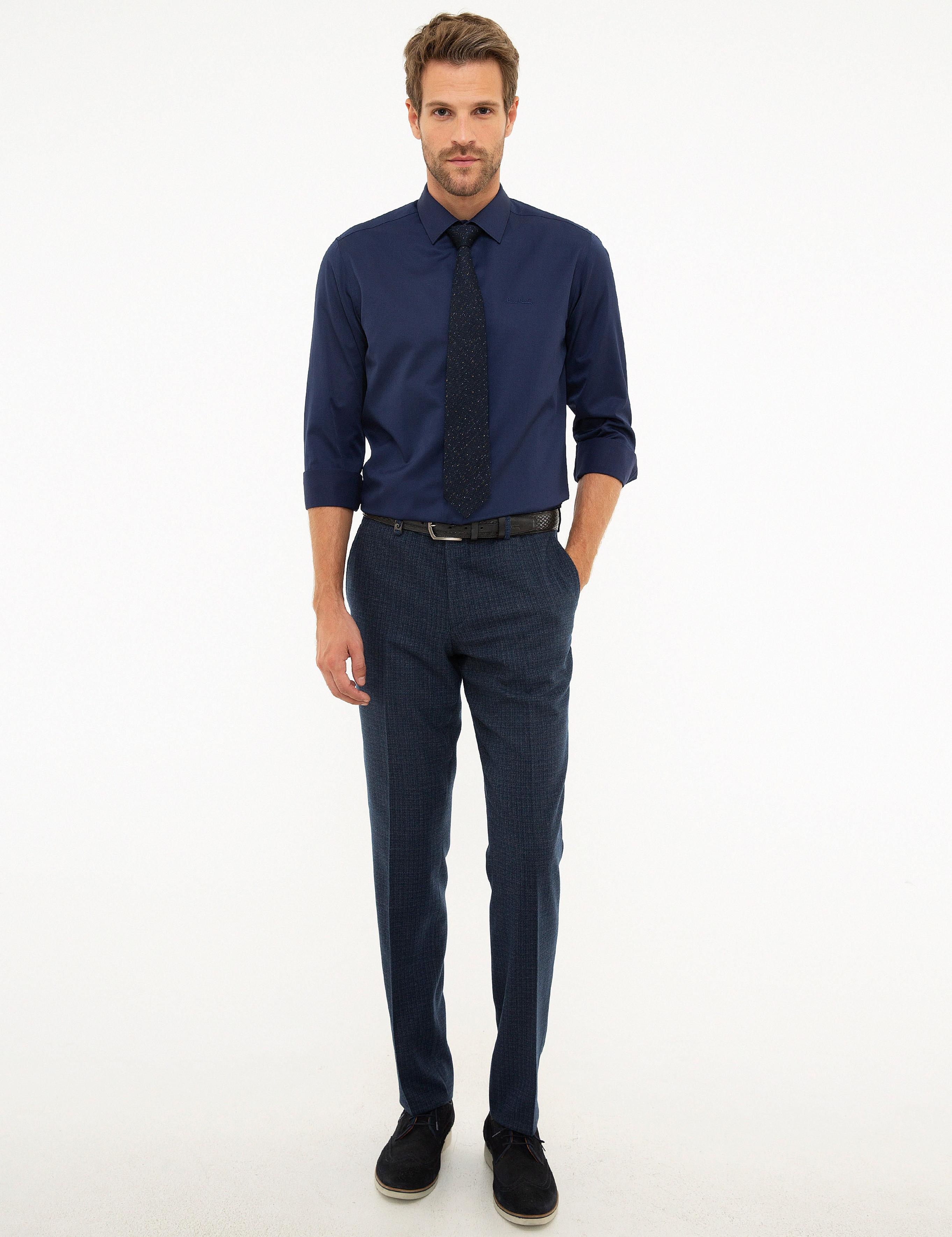 Lacivert Slim Fit Uzun Kollu Klasik Gömlek