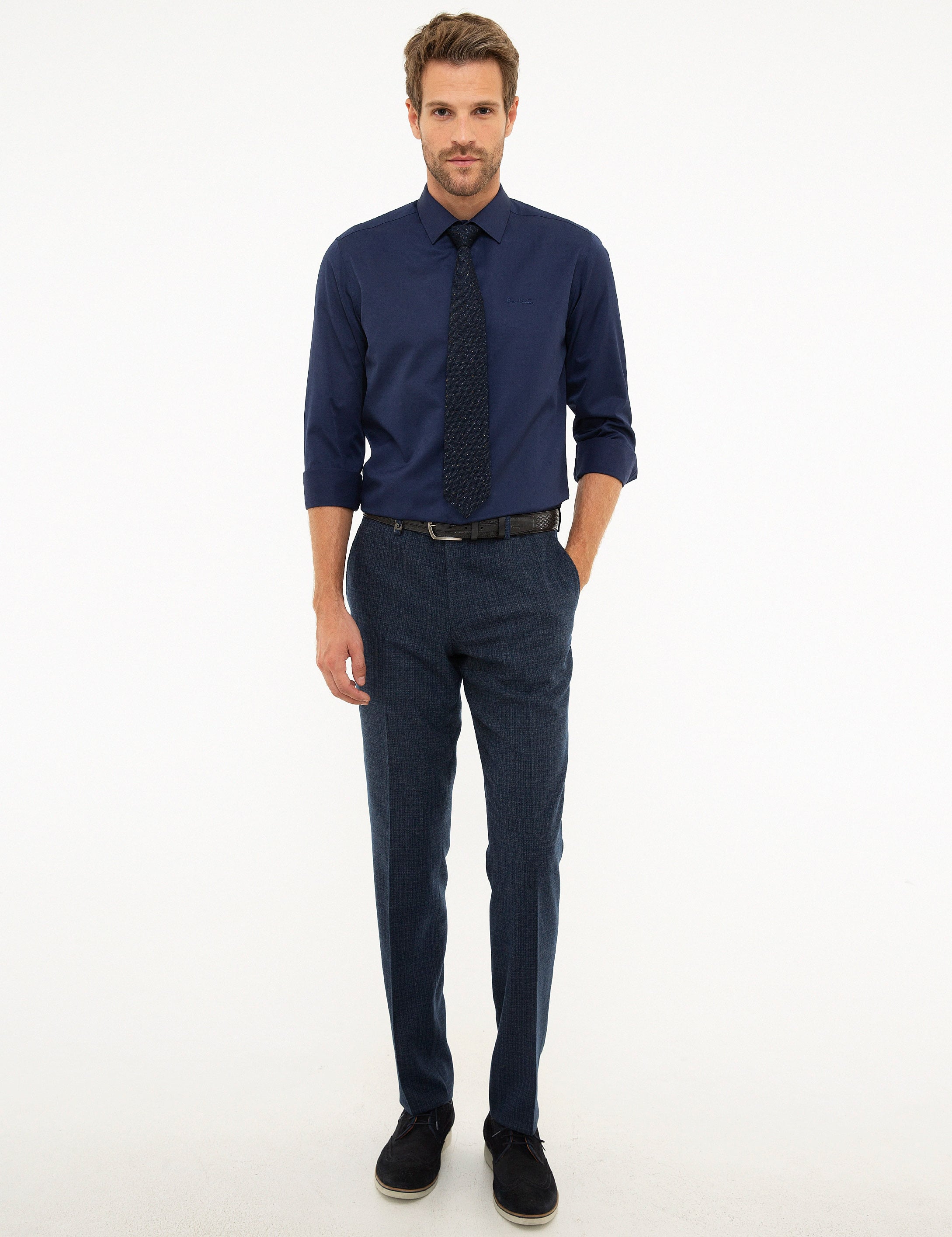 Lacivert Slim Fit Uzun Kollu Klasik Gömlek - Image 4