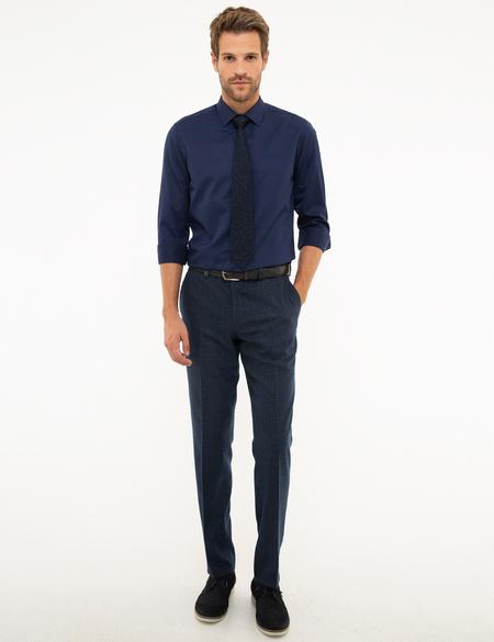 Lacivert Slim Fit Uzun Kollu Klasik Gömlek - 50207628037