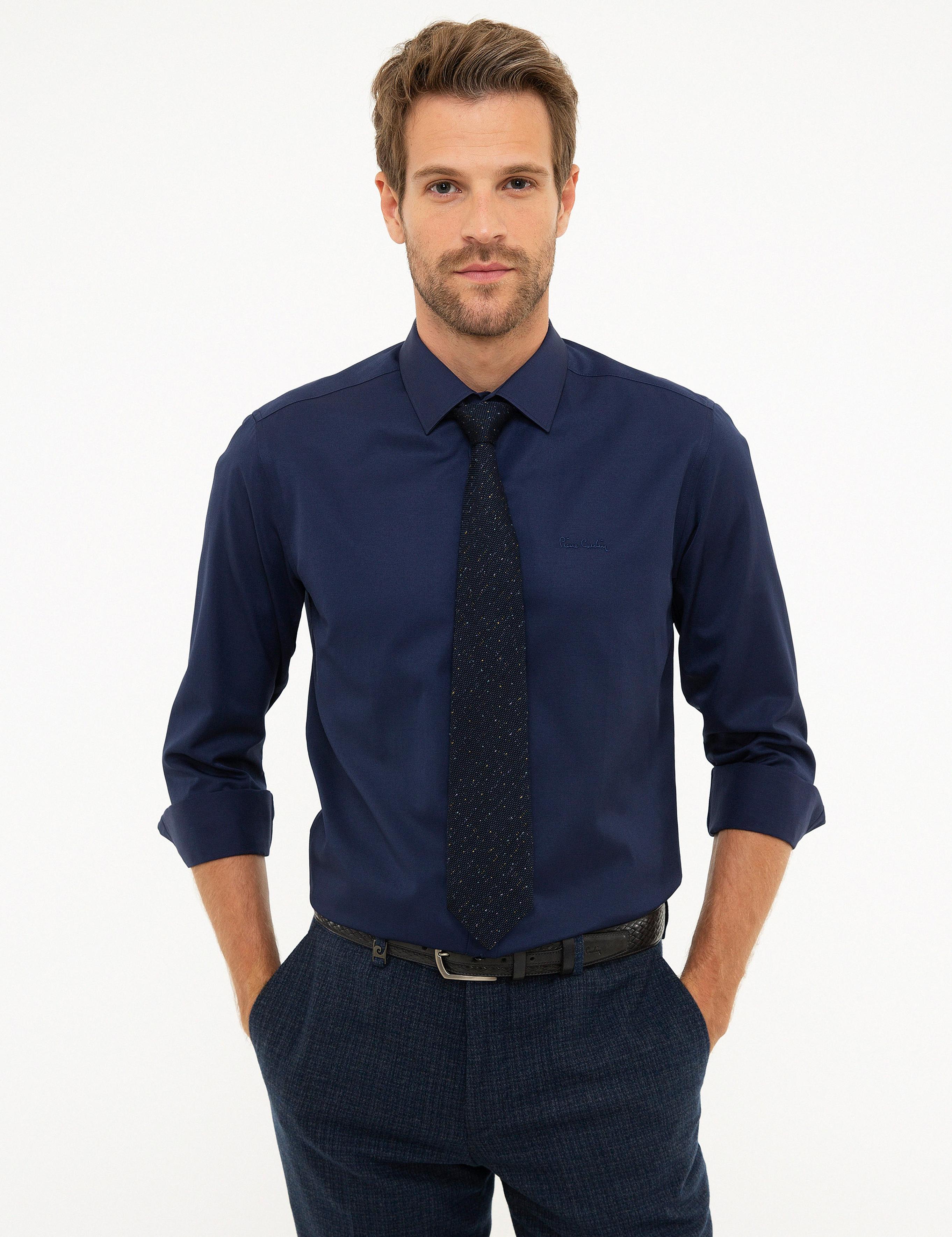 Lacivert Slim Fit Uzun Kollu Klasik Gömlek