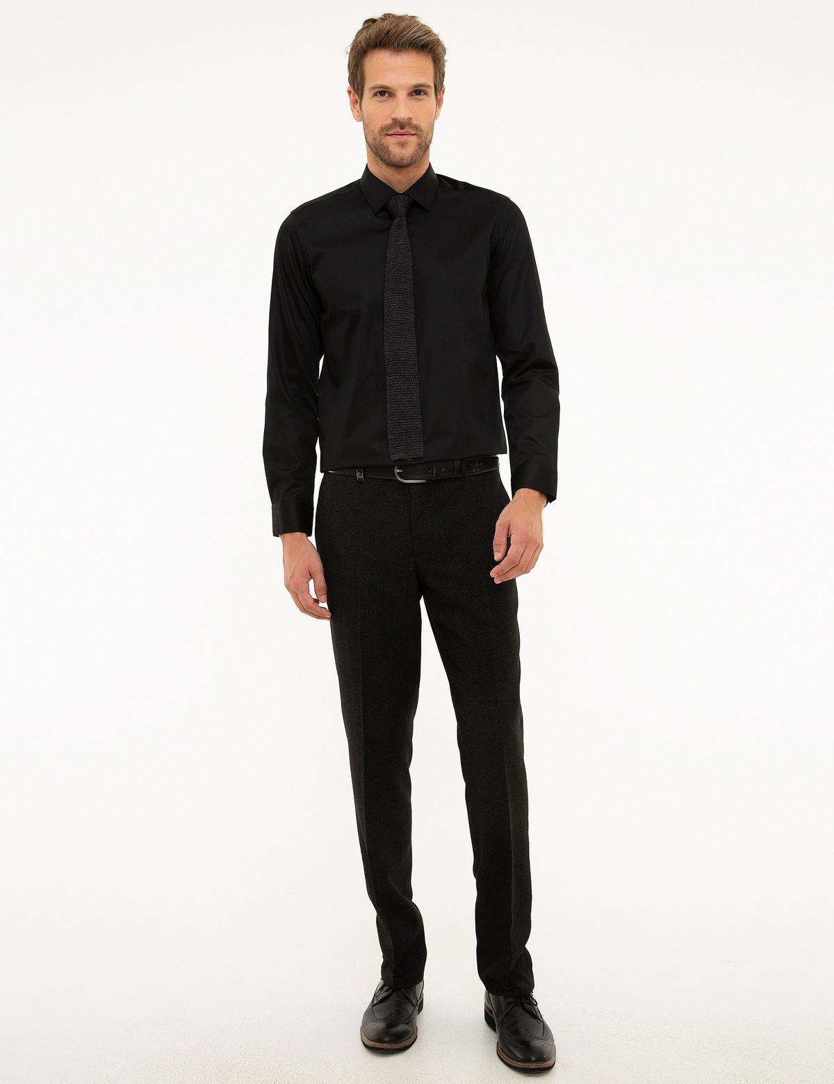 Siyah Slim Fit Uzun Kollu Klasik Gömlek - 50207631014