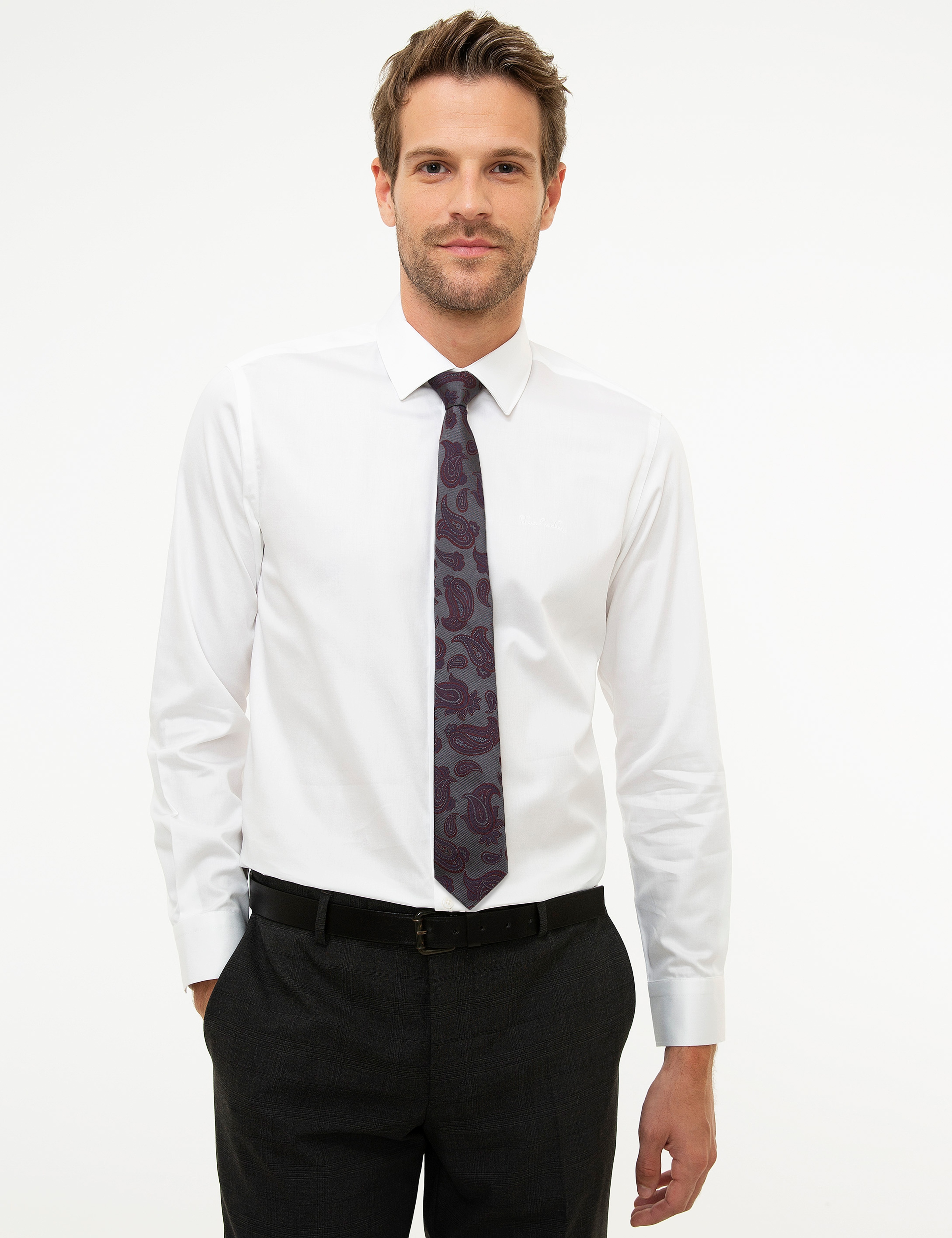 Beyaz Slim Fit Uzun Kollu Basic Gömlek - Image 1