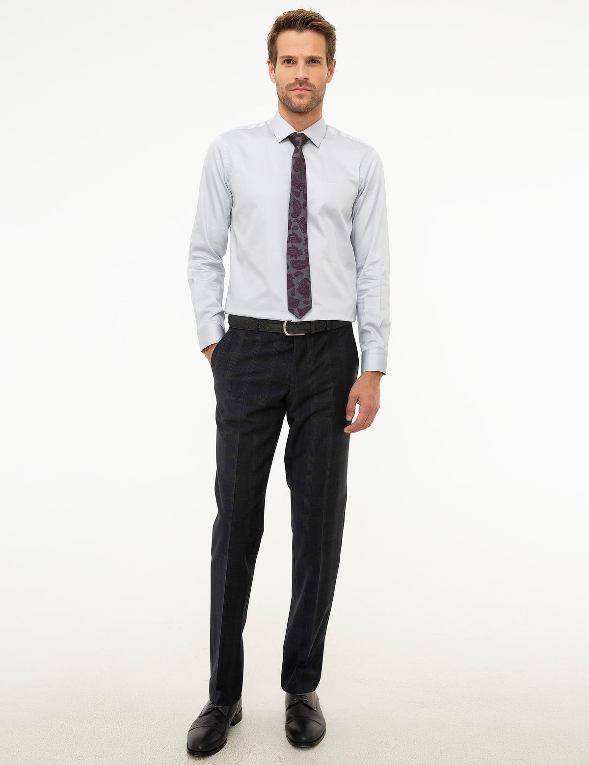 Gri Slim Fit Uzun Kollu Basic Gömlek - 50207631055