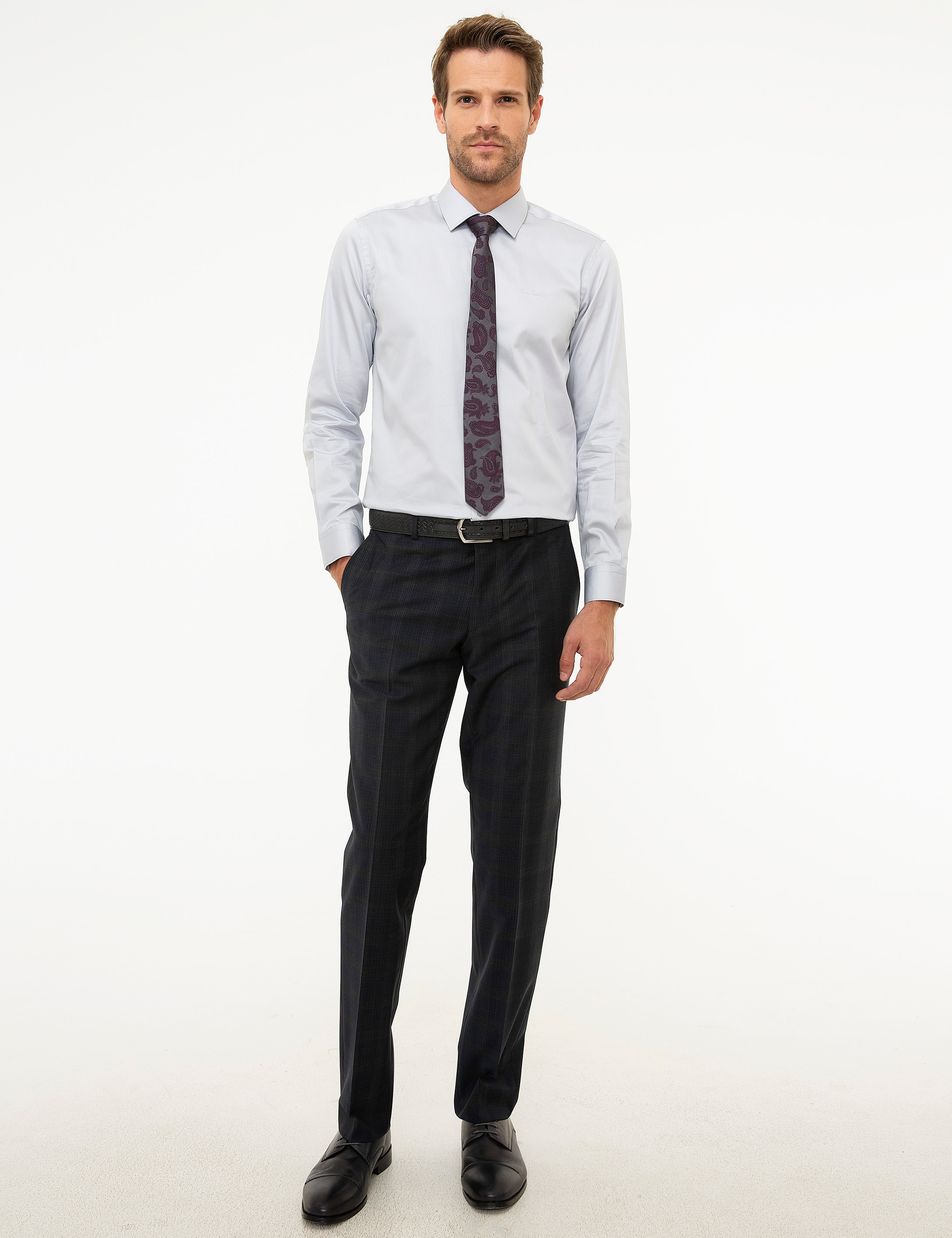 Gri Slim Fit Uzun Kollu Basic Gömlek