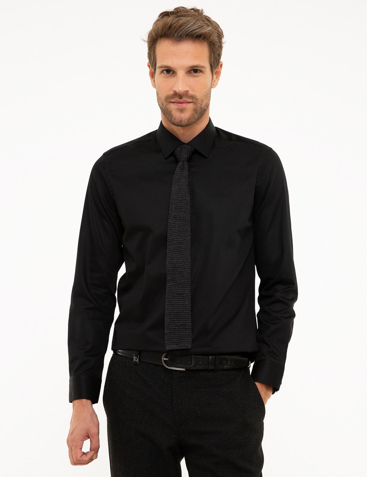 Siyah Slim Fit Uzun Kollu Klasik Gömlek