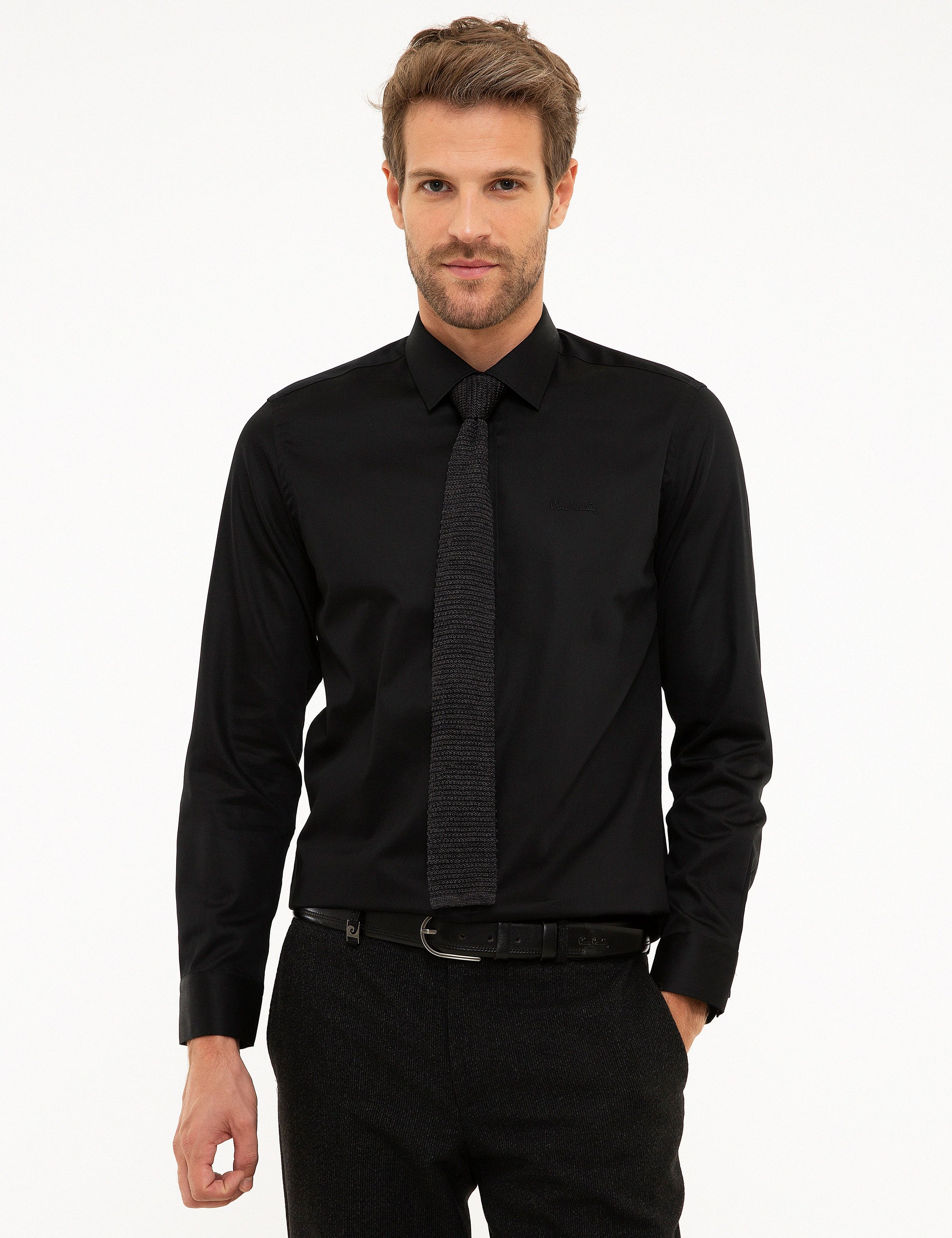 Siyah Slim Fit Uzun Kollu Klasik Gömlek