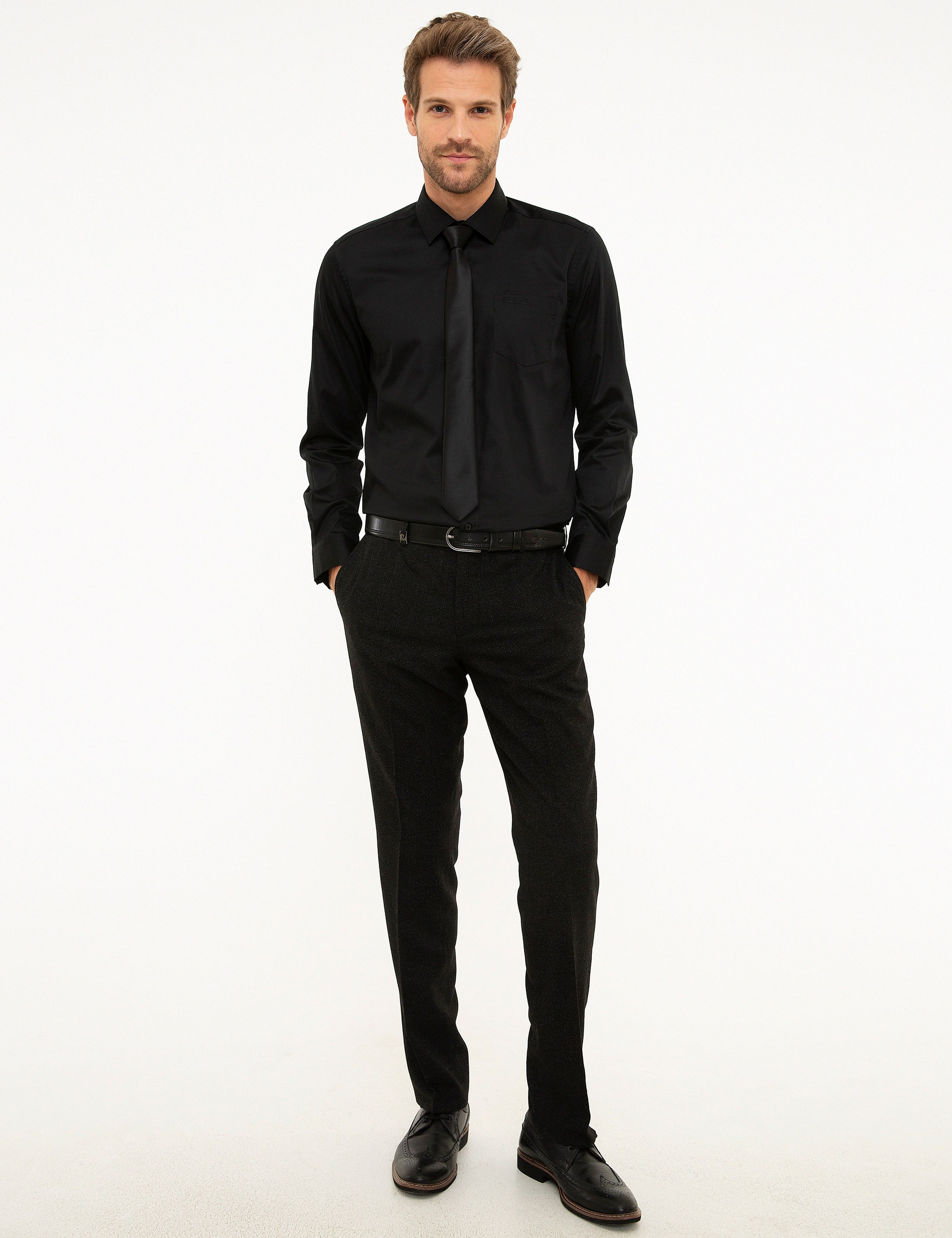 Siyah Regular Fit Uzun Kollu Klasik Gömlek - Image 4