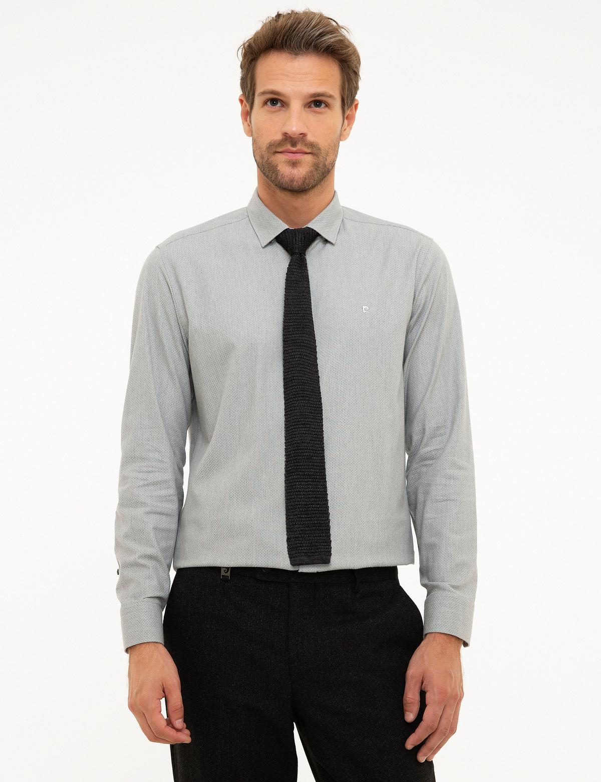 Gri Slim Fit Uzun Kollu Gömlek