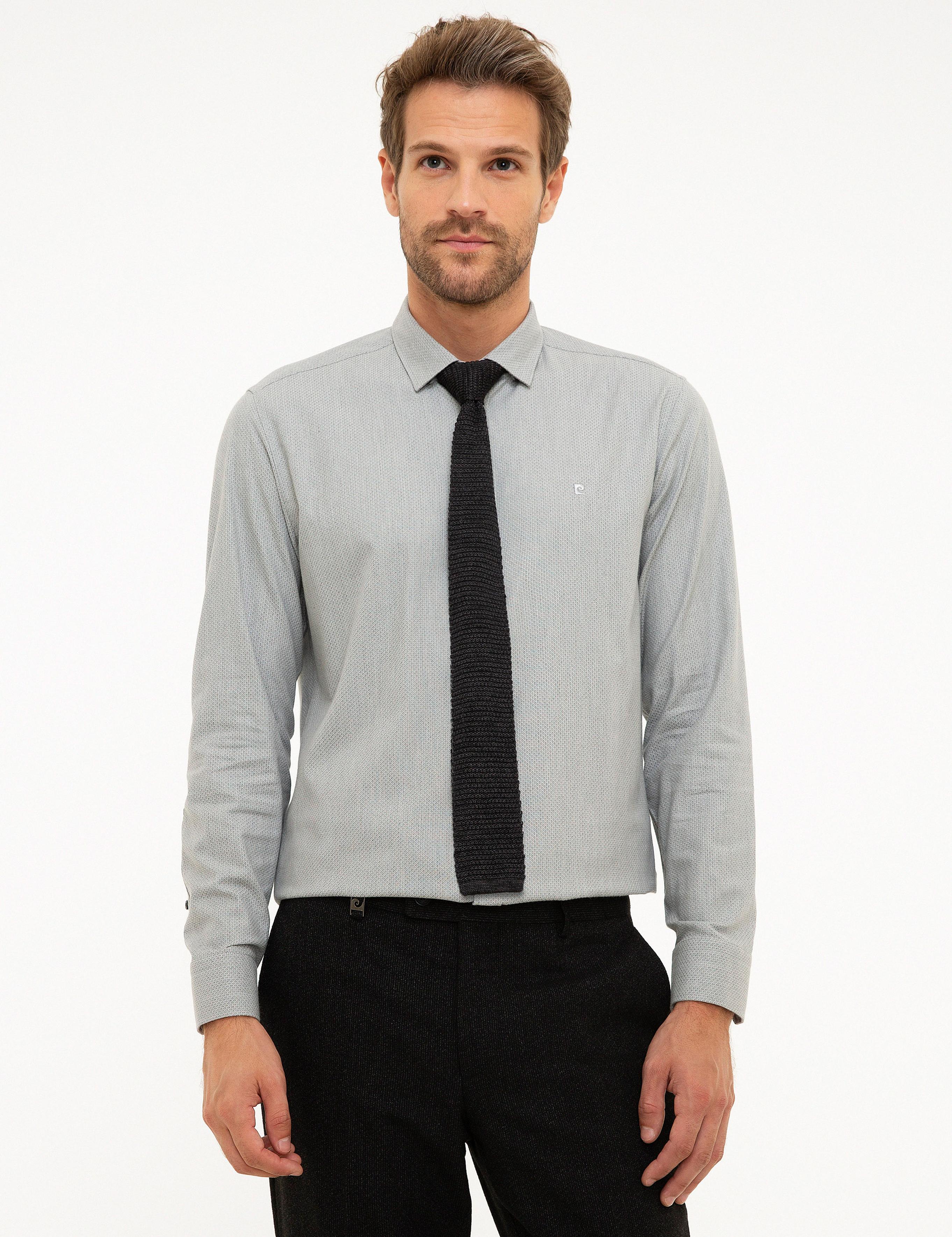Gri Slim Fit Uzun Kollu Gömlek