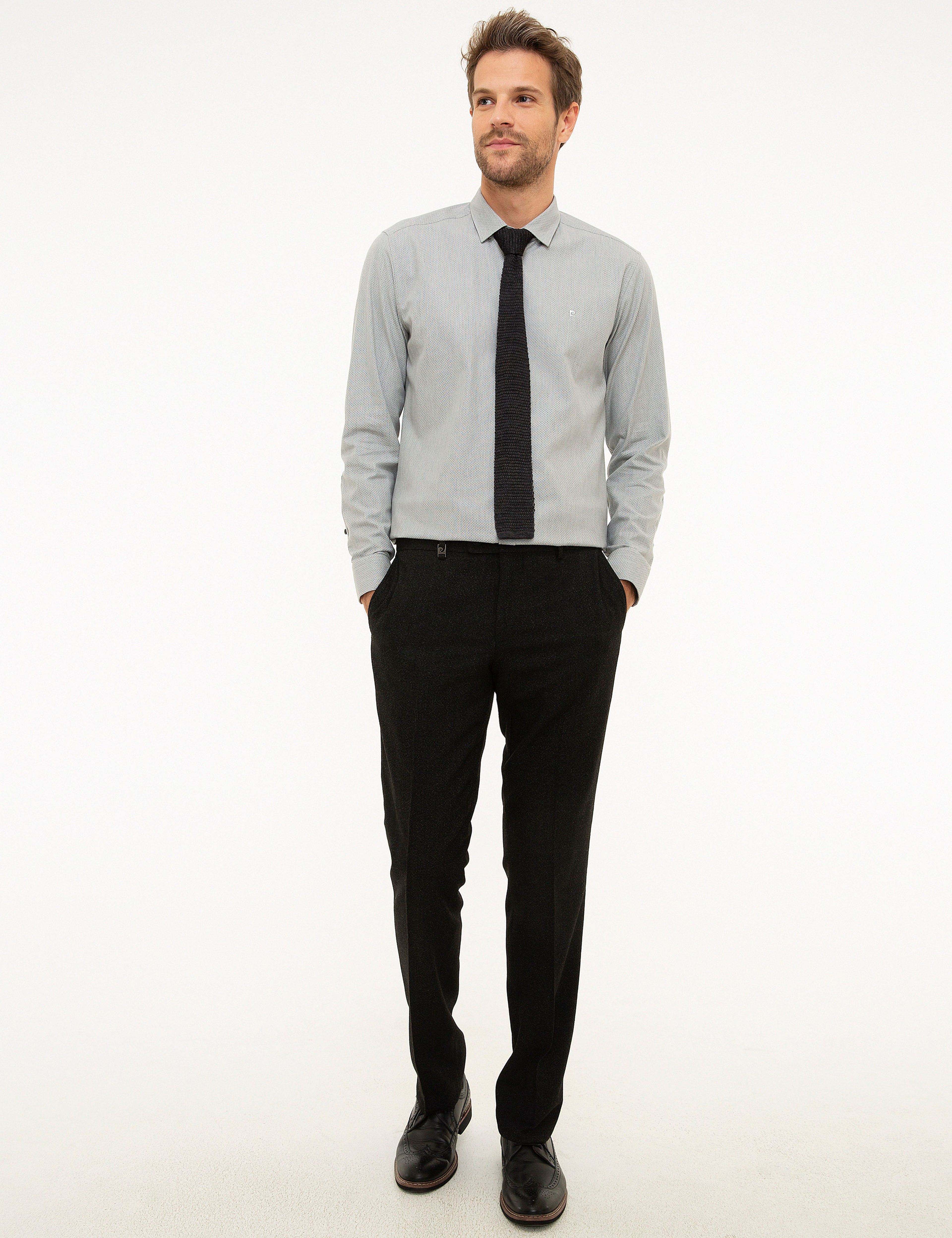 Gri Slim Fit Gömlek - Image 4