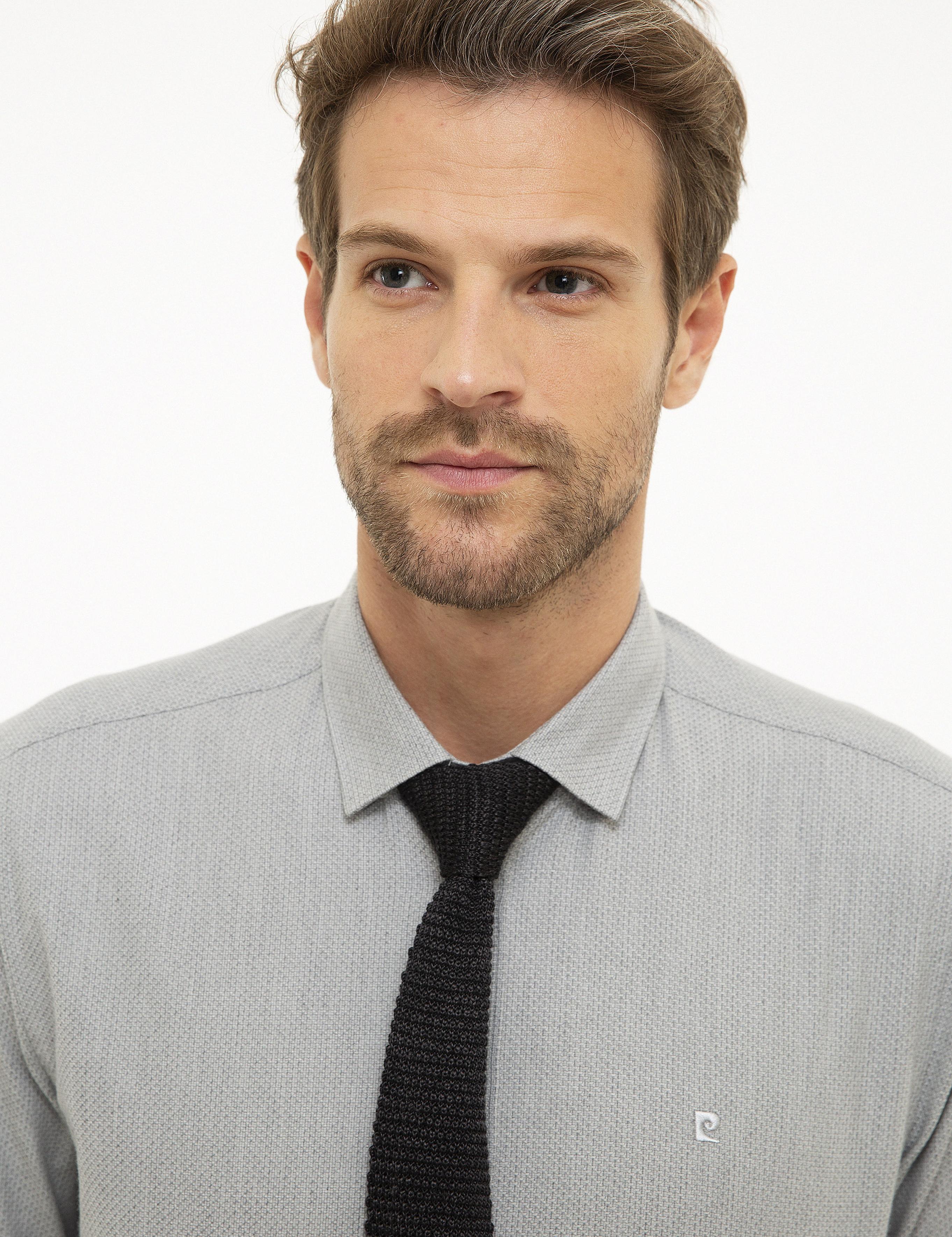 Gri Slim Fit Uzun Kollu Gömlek