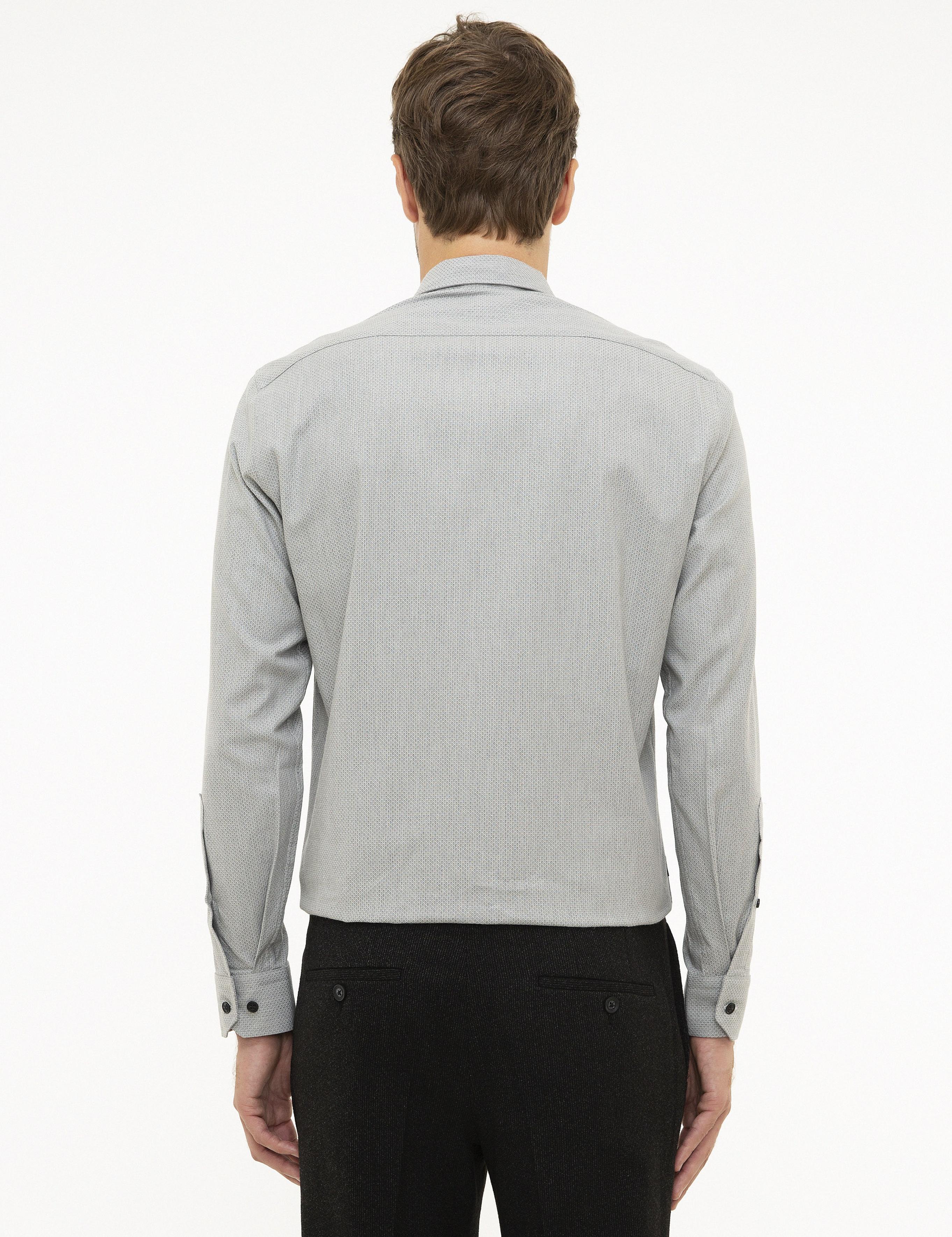 Gri Slim Fit Uzun Kollu Gömlek