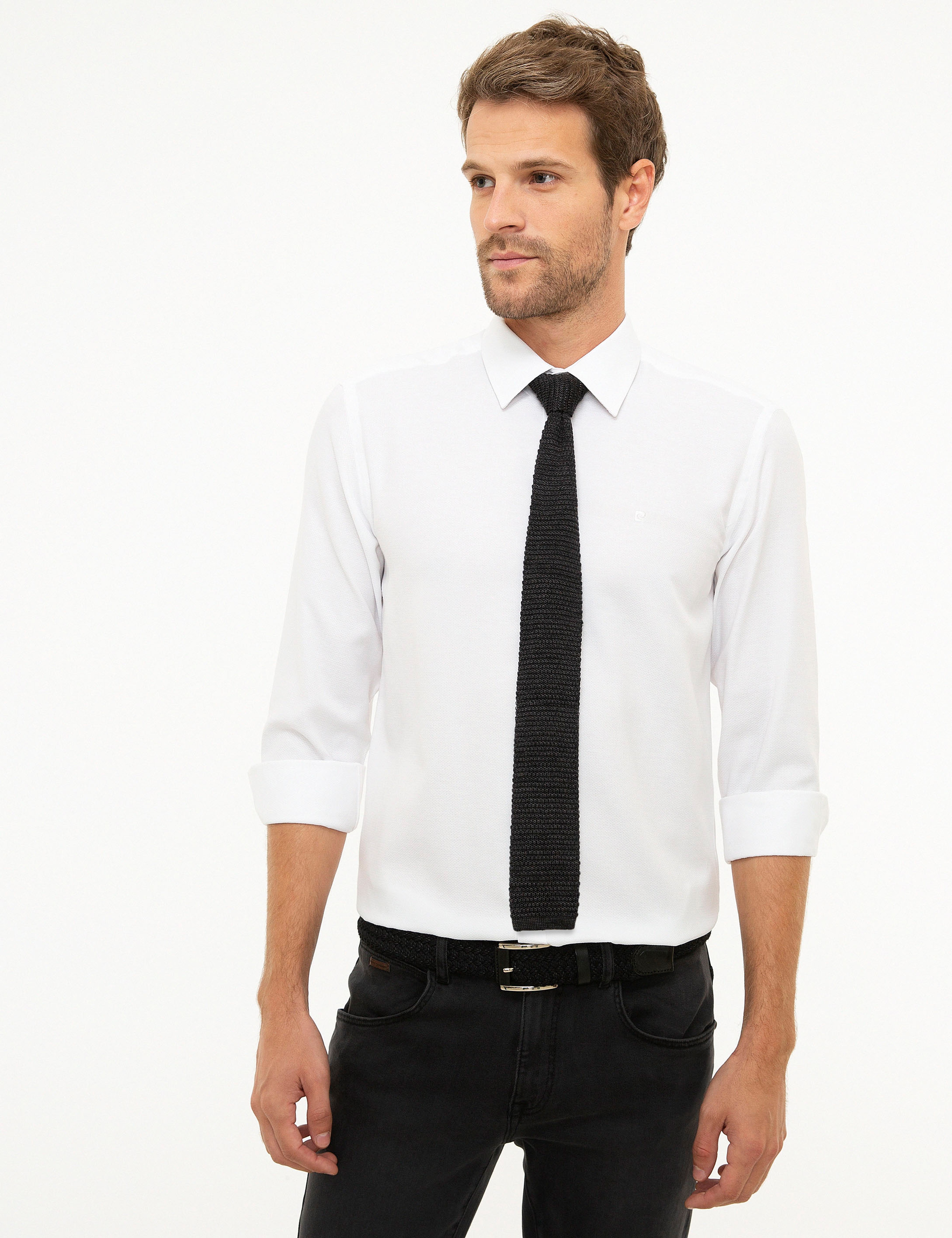 Beyaz Slim Fit Armürlü Gömlek - Image 1