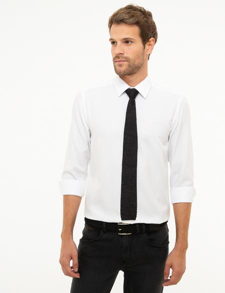 Beyaz Slim Fit Armürlü Gömlek - 50209658005