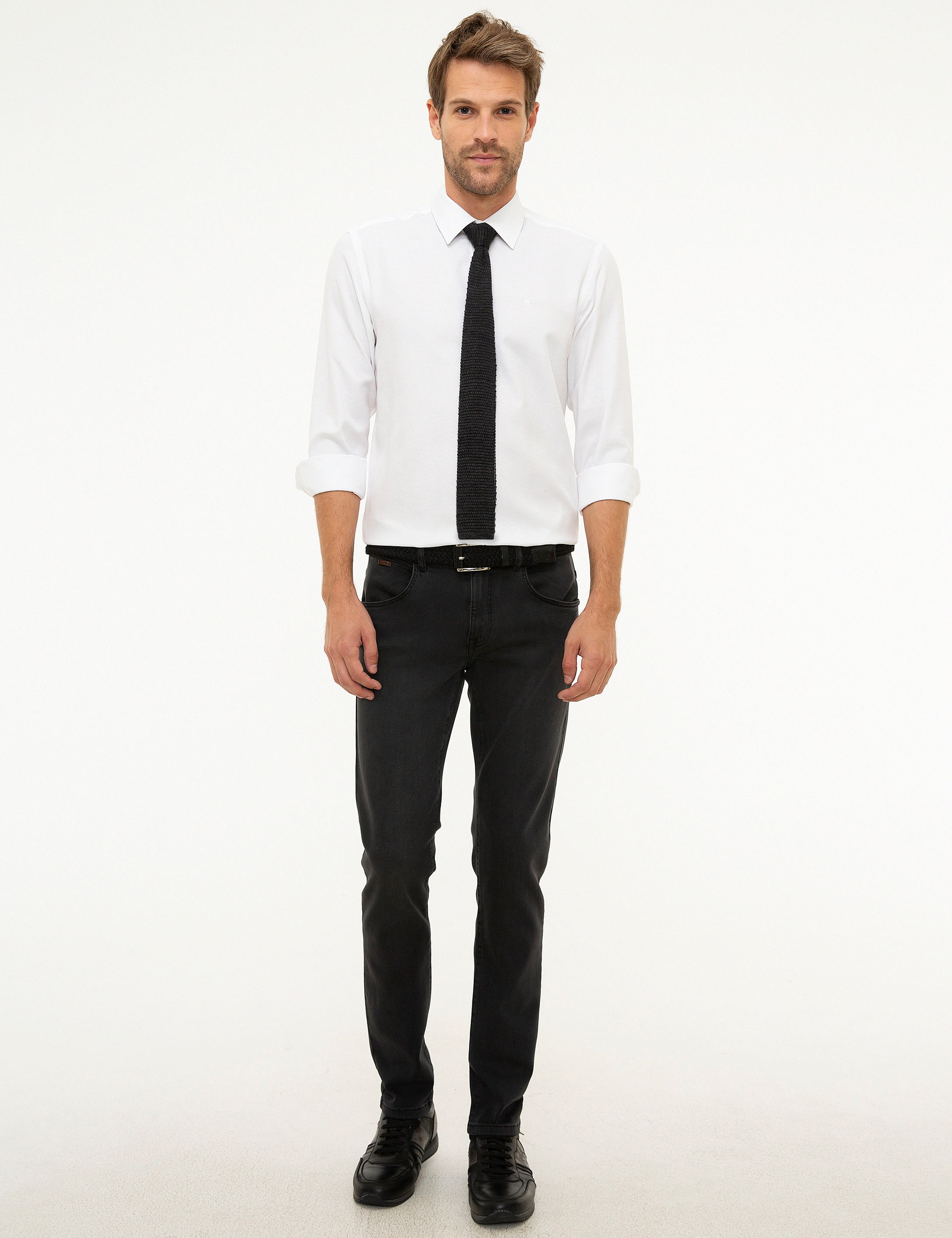 Beyaz Slim Fit Armürlü Gömlek - Image 4