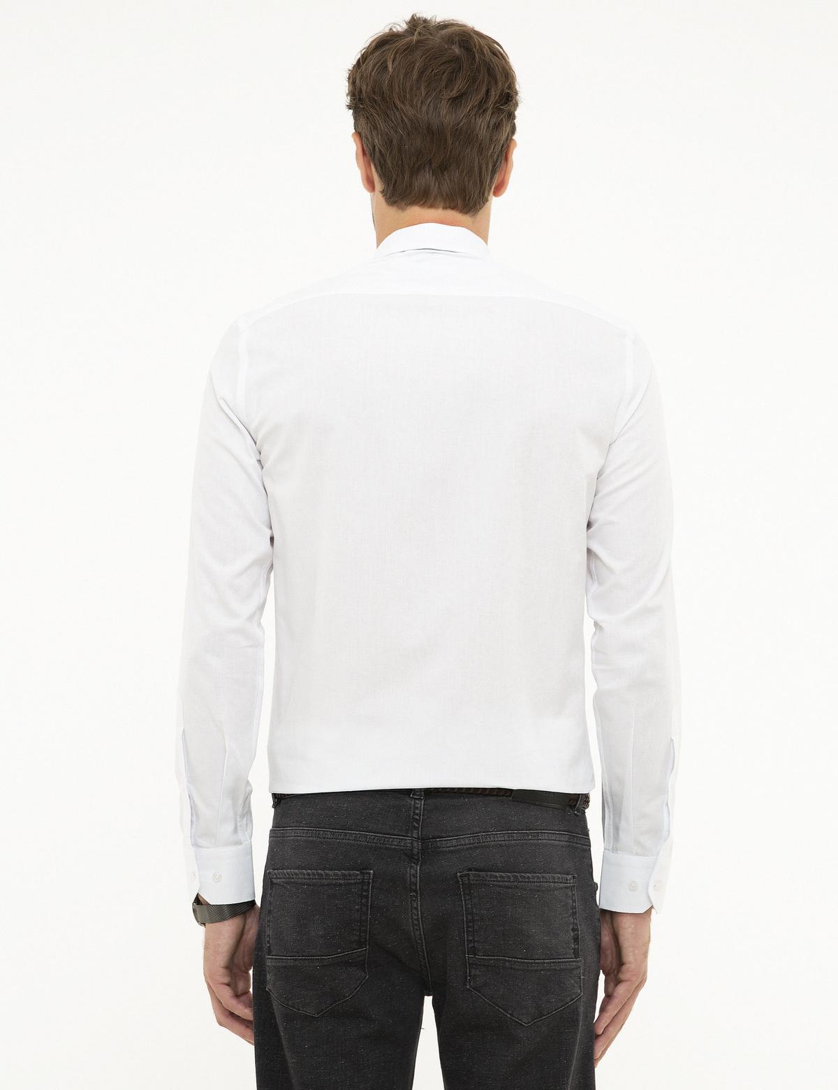 Beyaz Slim Fit Armürlü Gömlek - 50209661012