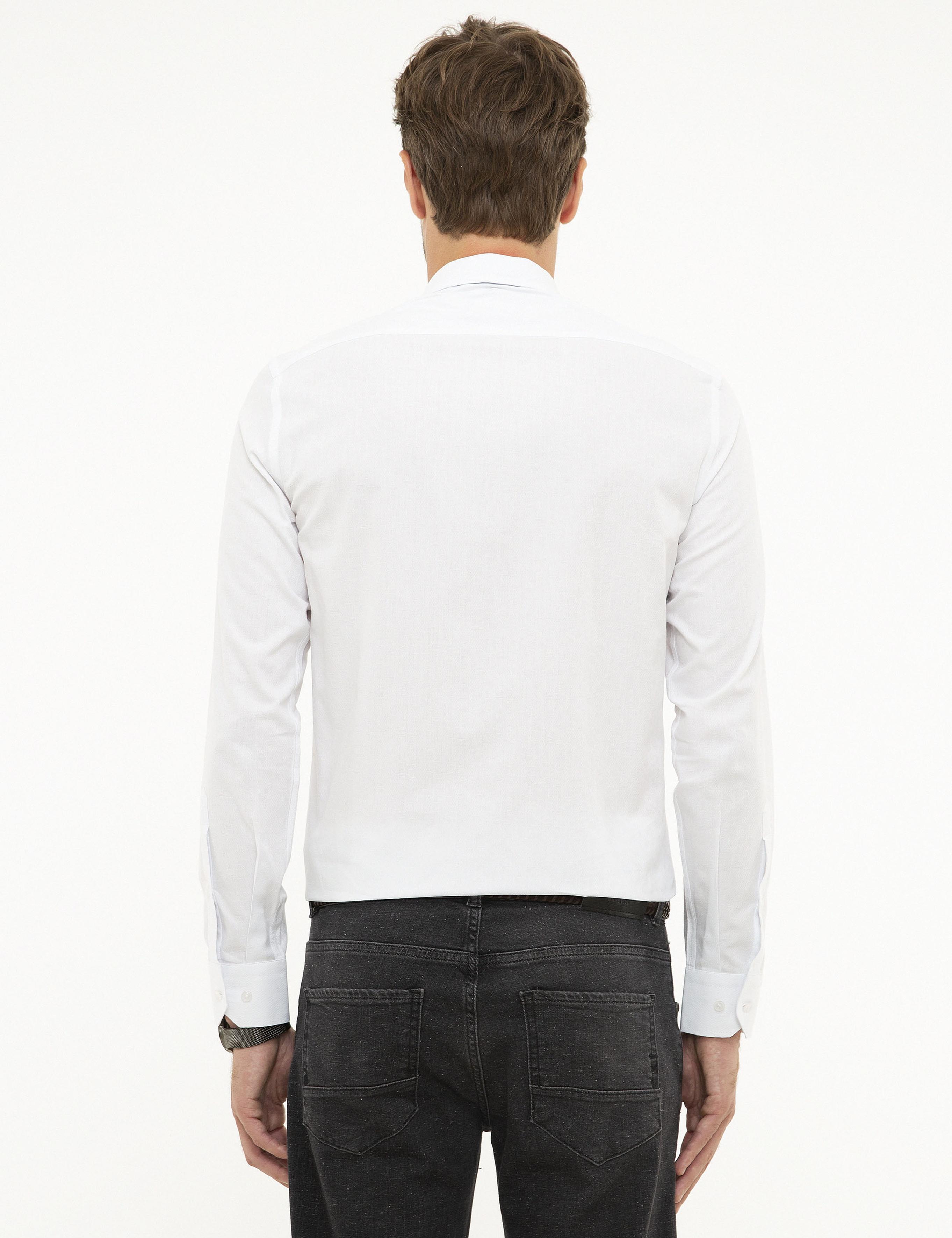 Beyaz Slim Fit Armürlü Gömlek