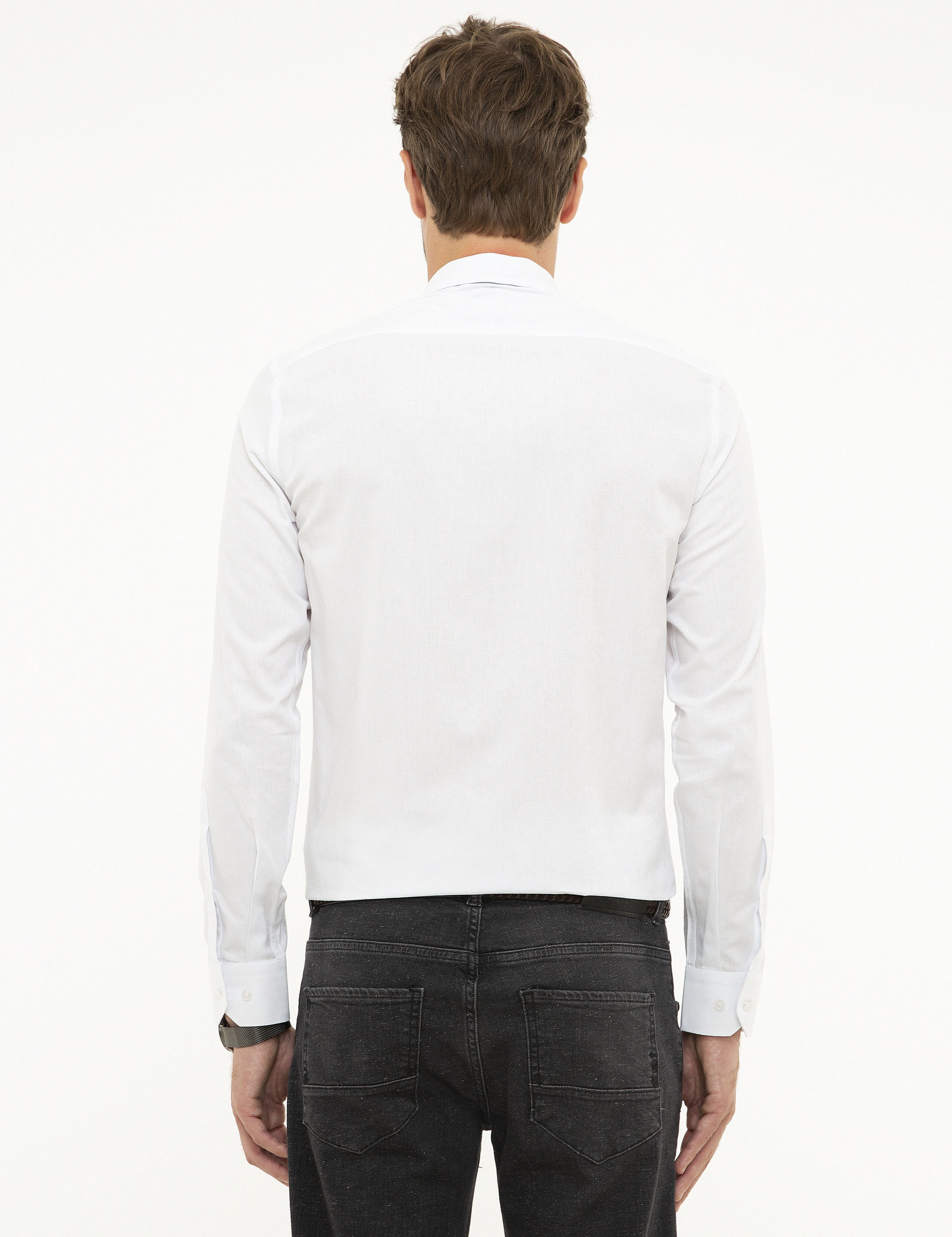 Beyaz Slim Fit Armürlü Gömlek