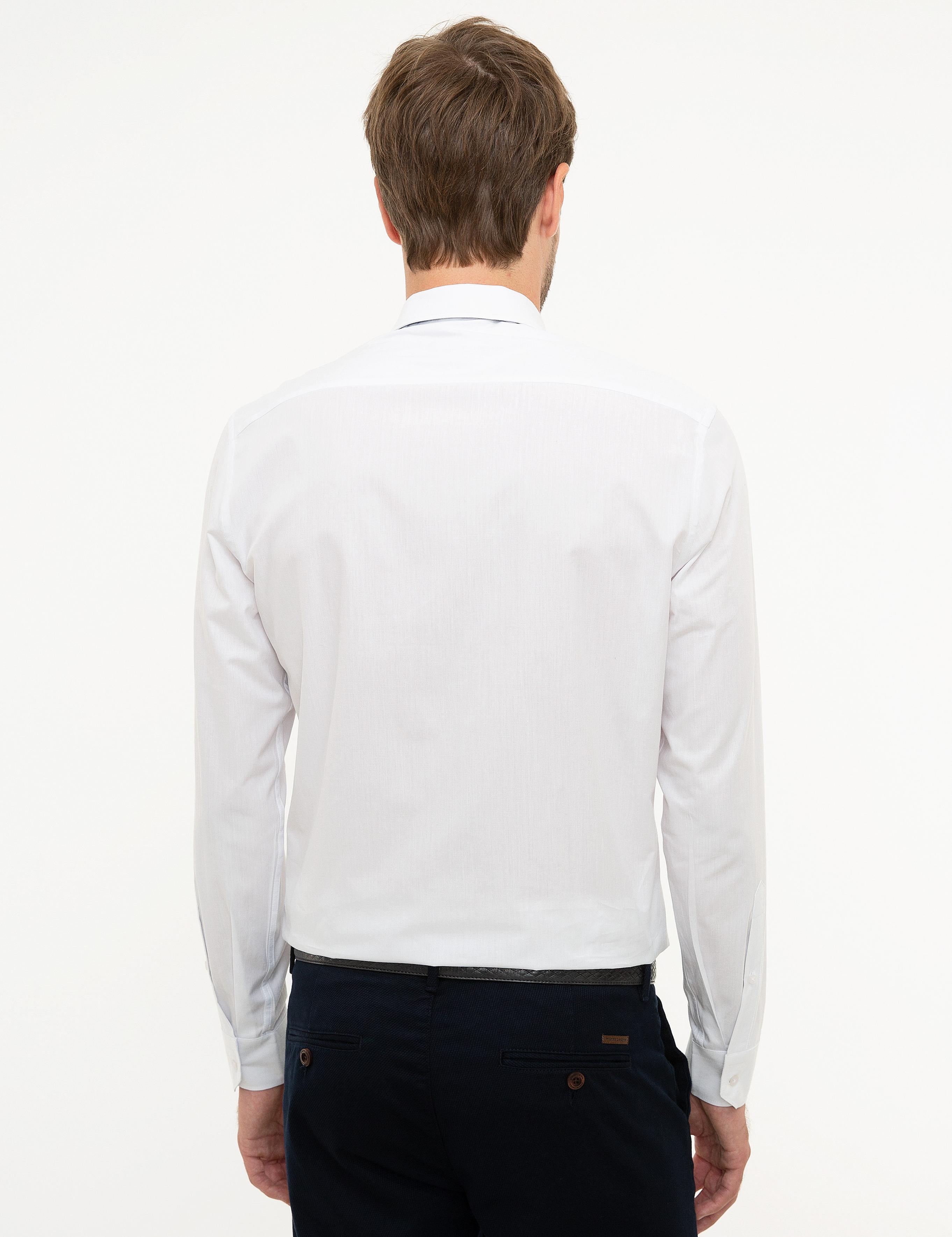 Beyaz Slim Fit Armürlü Gömlek