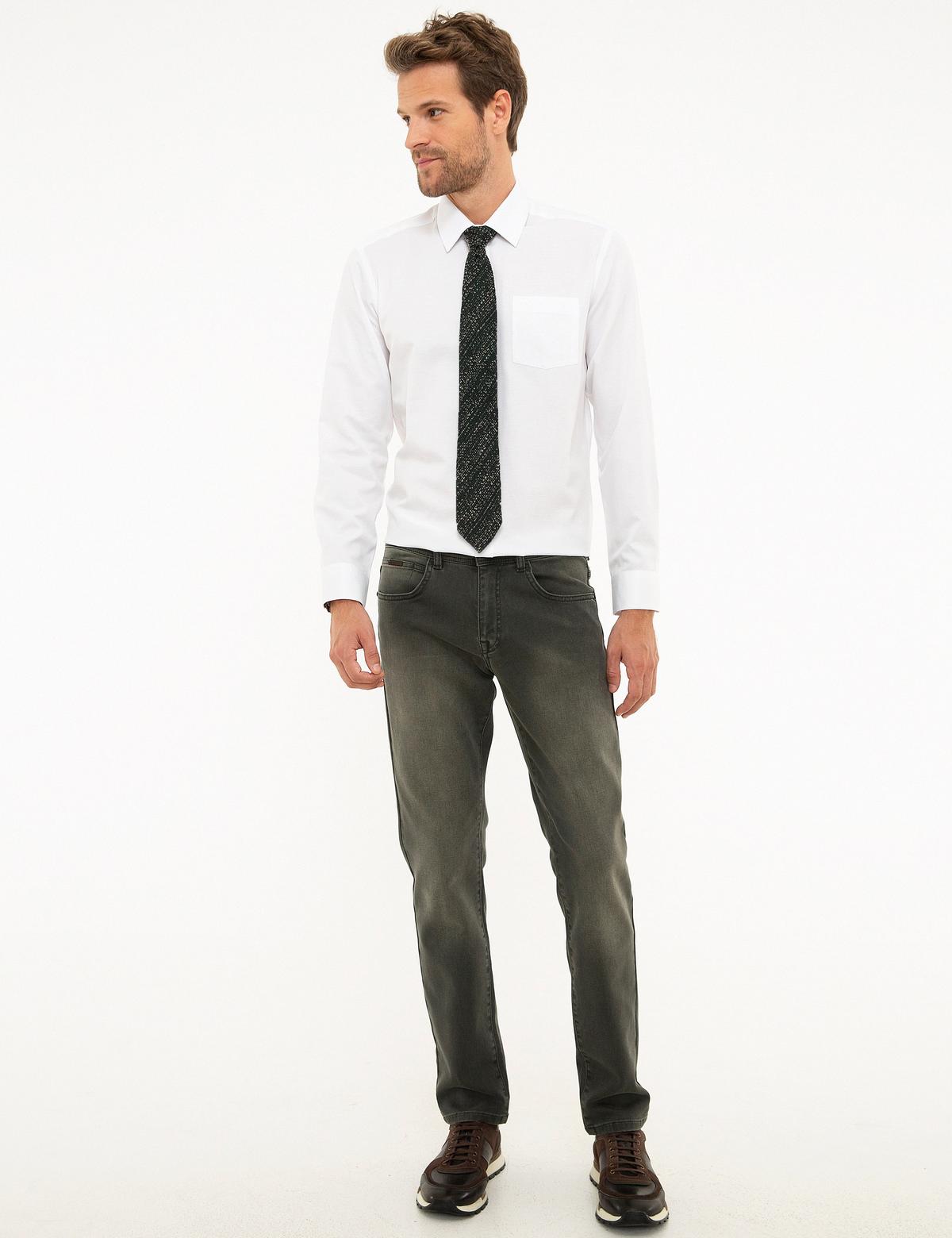 Beyaz Regular Fit Armürlü Gömlek - 50209663001