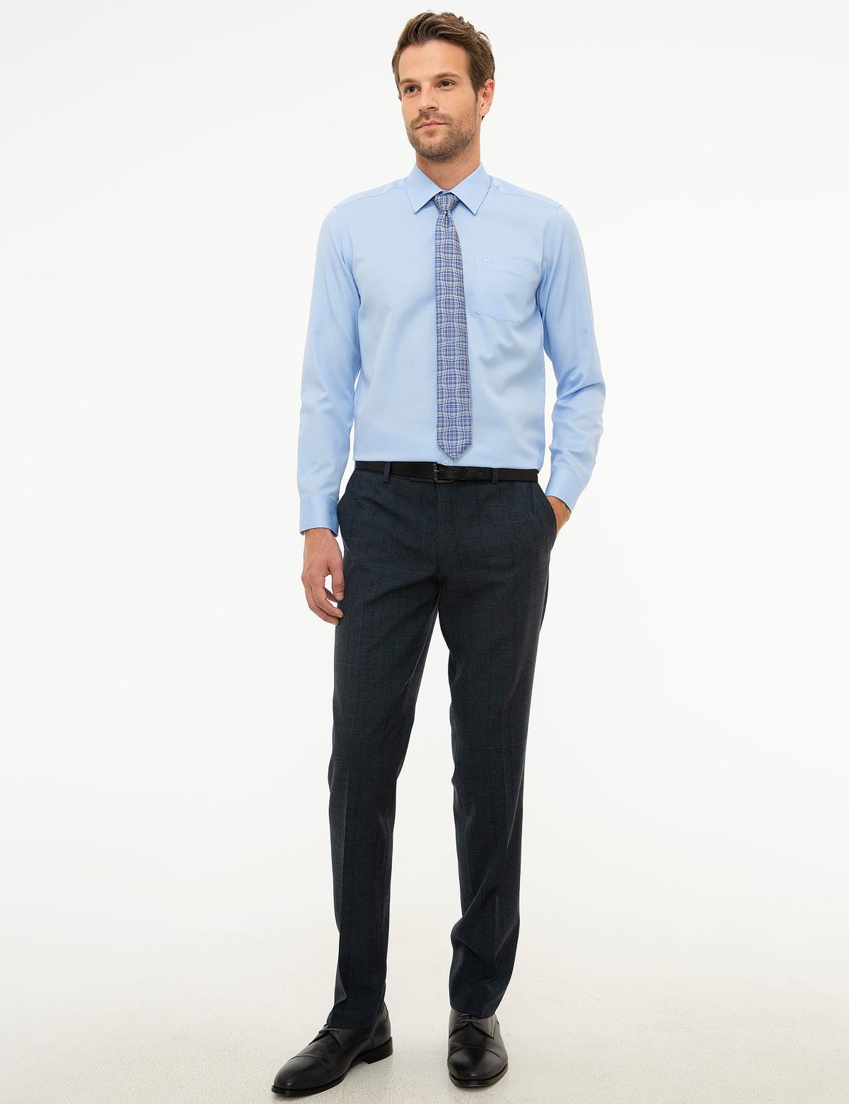 Açık Mavi Regular Fit Armürlü Gömlek - 50209663010