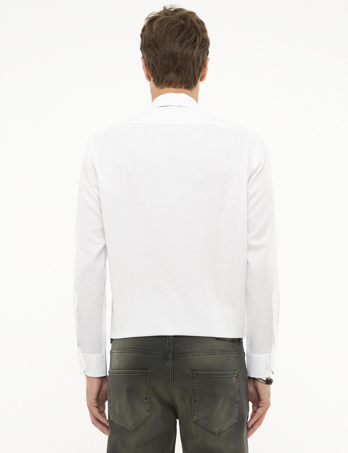 Beyaz Regular Fit Armürlü Gömlek - 50209663001