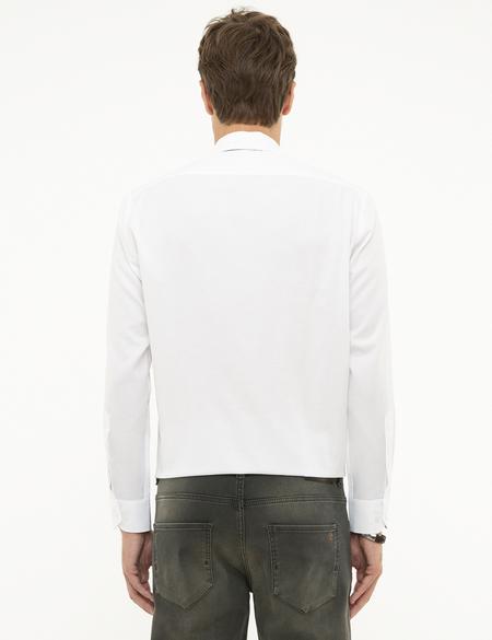 Beyaz Regular Fit Armürlü Gömlek - 50209663001