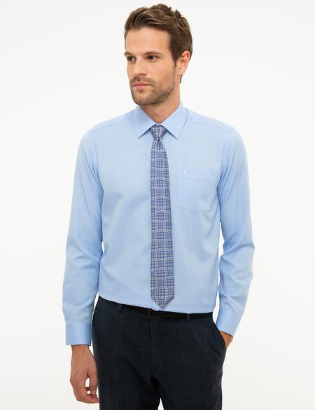 Açık Mavi Regular Fit Armürlü Gömlek - 50209663010