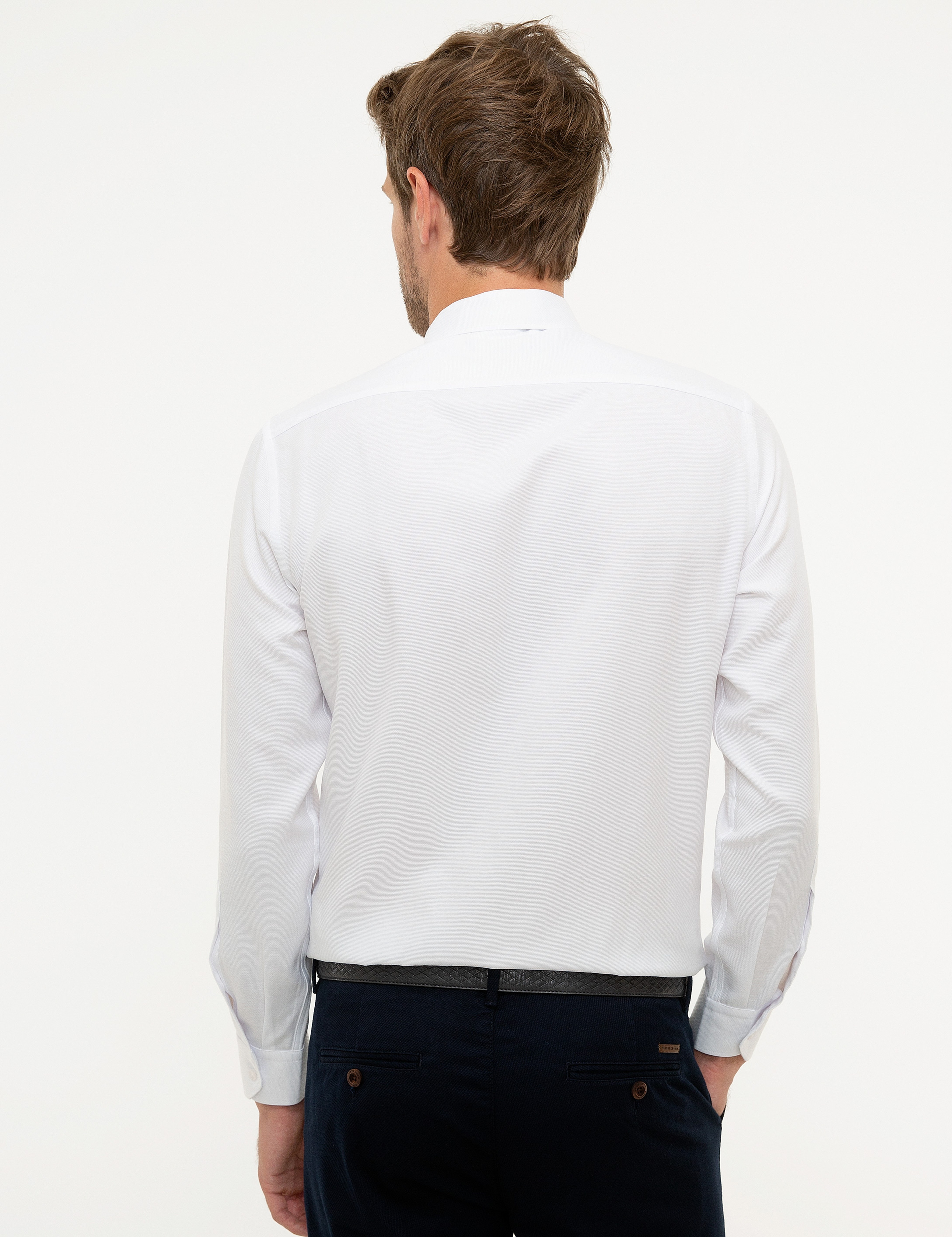 Beyaz Slim Fit Armürlü Gömlek - Image 3