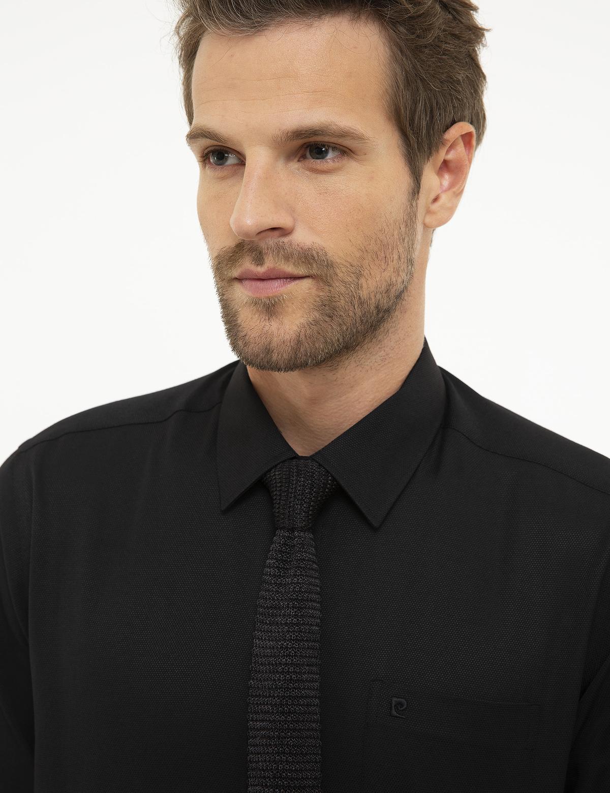 Siyah Regular Fit Armürlü Gömlek - 50209663037